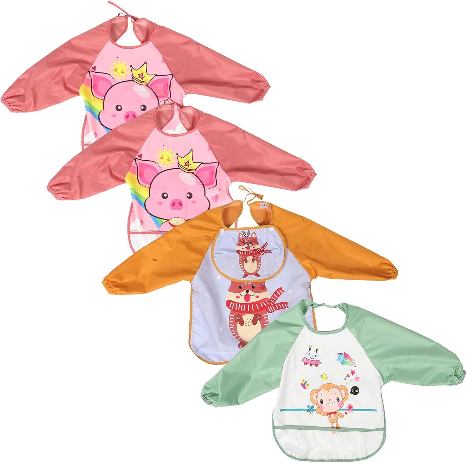 Hemoton 4pcs Painting Aprons with Long Sleeves and Pocket, Waterproof Polyester Smocks for Age 0 to 2, Easy to Wash and Paint-resistant, Suitable for Art and Craft Activities