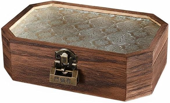 Wooden Jewelry Organizer Solid Wood Construction Wooden Jewelry Box Vintage Style for Women, Medium, Octagonal Storage Box With Xi Lin Men Lock