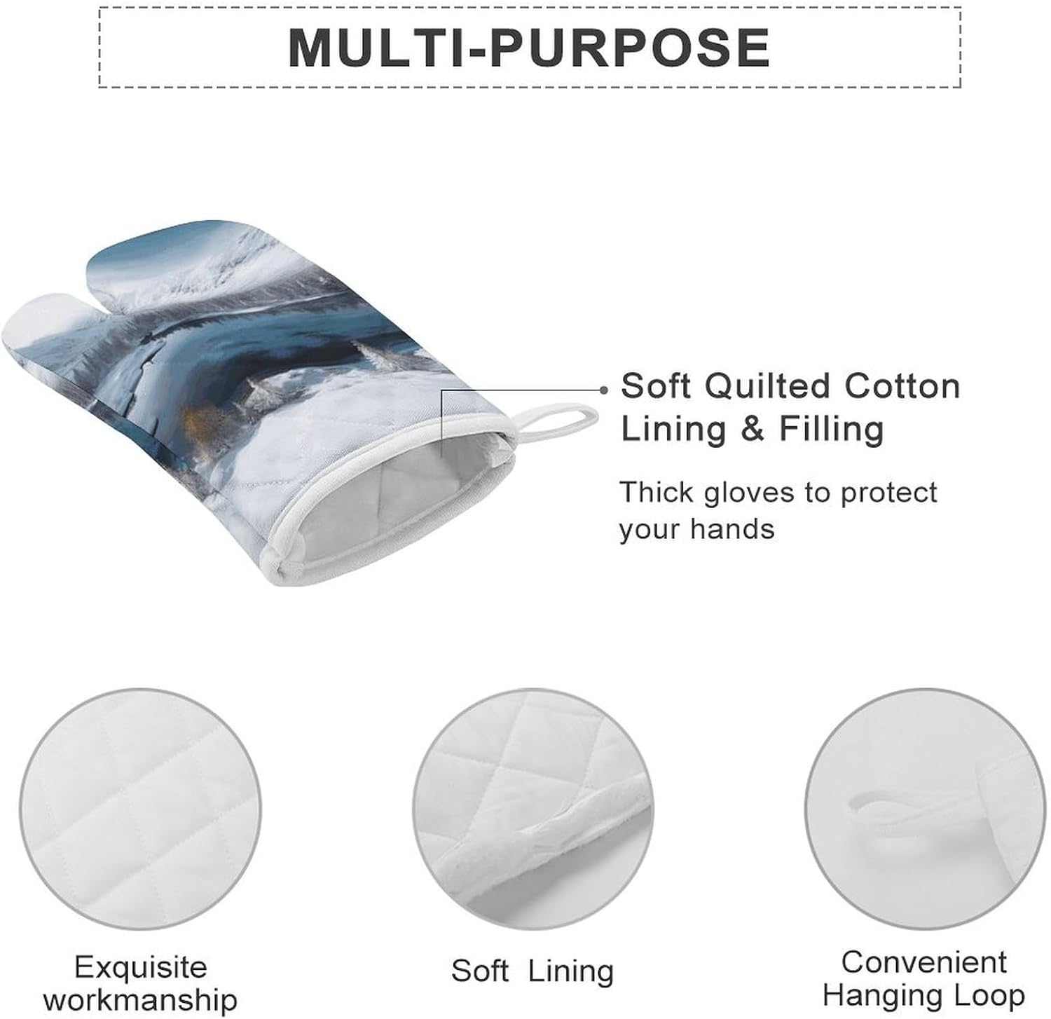 2 Pcs Oven Mitts Heat Resistant Kitchen Gloves Soft Safety Winter Mountains Snow Scene Oven Glove for Microwave, Barbecue