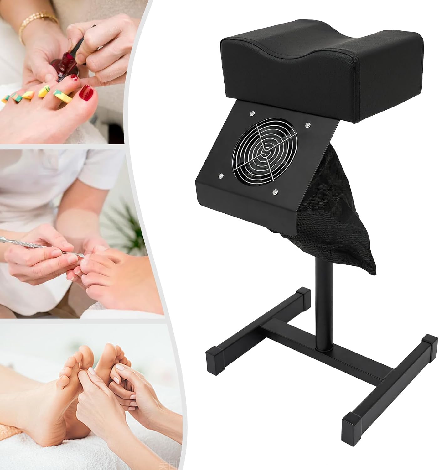 Pedicure Foot Rest with Vacuum Cleaner, Pedicure Tools for Feet, Adjustable Height Pedicure Stand Nail Chairs for Home Spa Beauty Salon Tattoo (Black)