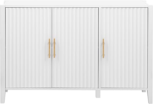 Miniatura 40 de Aparador de armario de almacenamiento curvado con 2 puertas y 2 cajones, mesa consola de entrada de madera de 55 pulgadas con puerta lateral curvada