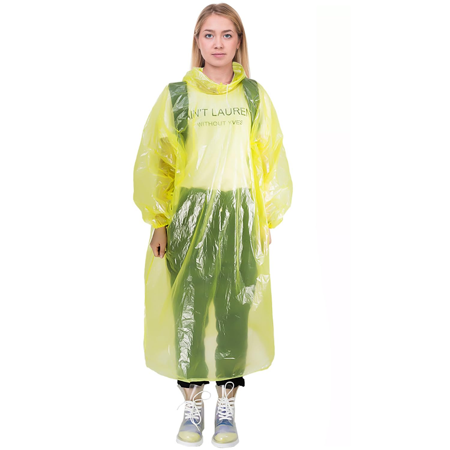 Regenponcho mit Kapuze Transparent Gelb Wiederverwendbar Einheitsgröße Damen Herren