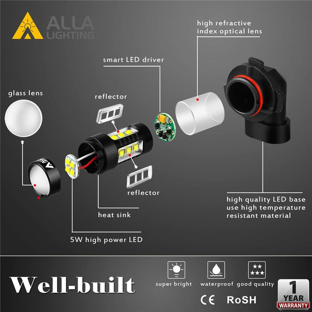 Alla Lighting Bright 12277 P13W LED Daytime Running Lights Bulbs SH23W, 6000K Xenon White DRL or Fog Lamps Replacement 3200 Lumens Upgrade