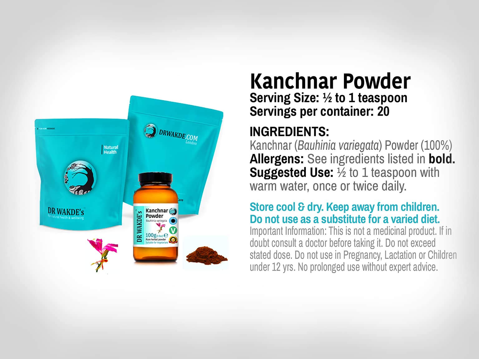 DR WAKDE'S® Kanchnar Pulver (Bauhinia variegata/Mountain ebony) - 500g (1.1lb) I 100% Kräuter I Ayurvedische Nahrungsergänzung
