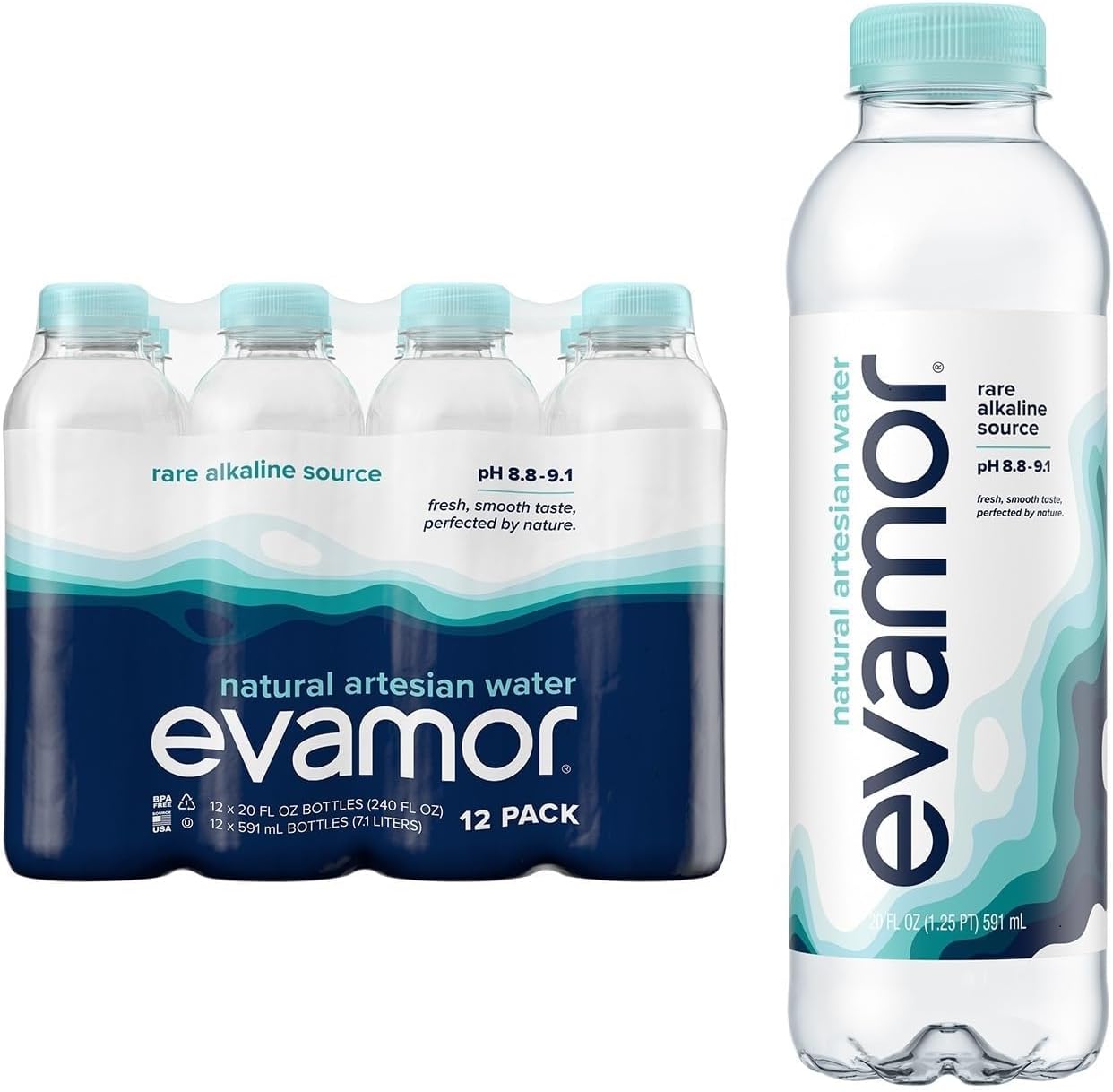 Artesian Bottled Water - Single Source, Naturally Alkaline and Full of Electrolytes for Hydration and Health, 20 Fl. Oz. Bottles (Pack of 12)