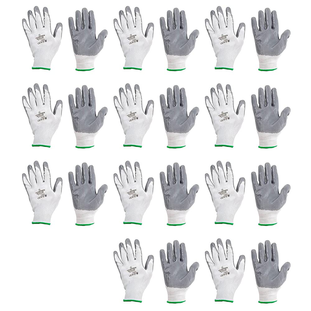 Techtion Nitrilon Multipro White-Grey Half-Dip Coating Safety Gloves Pack of 11 Pairs L Nitrile Safety Gloves