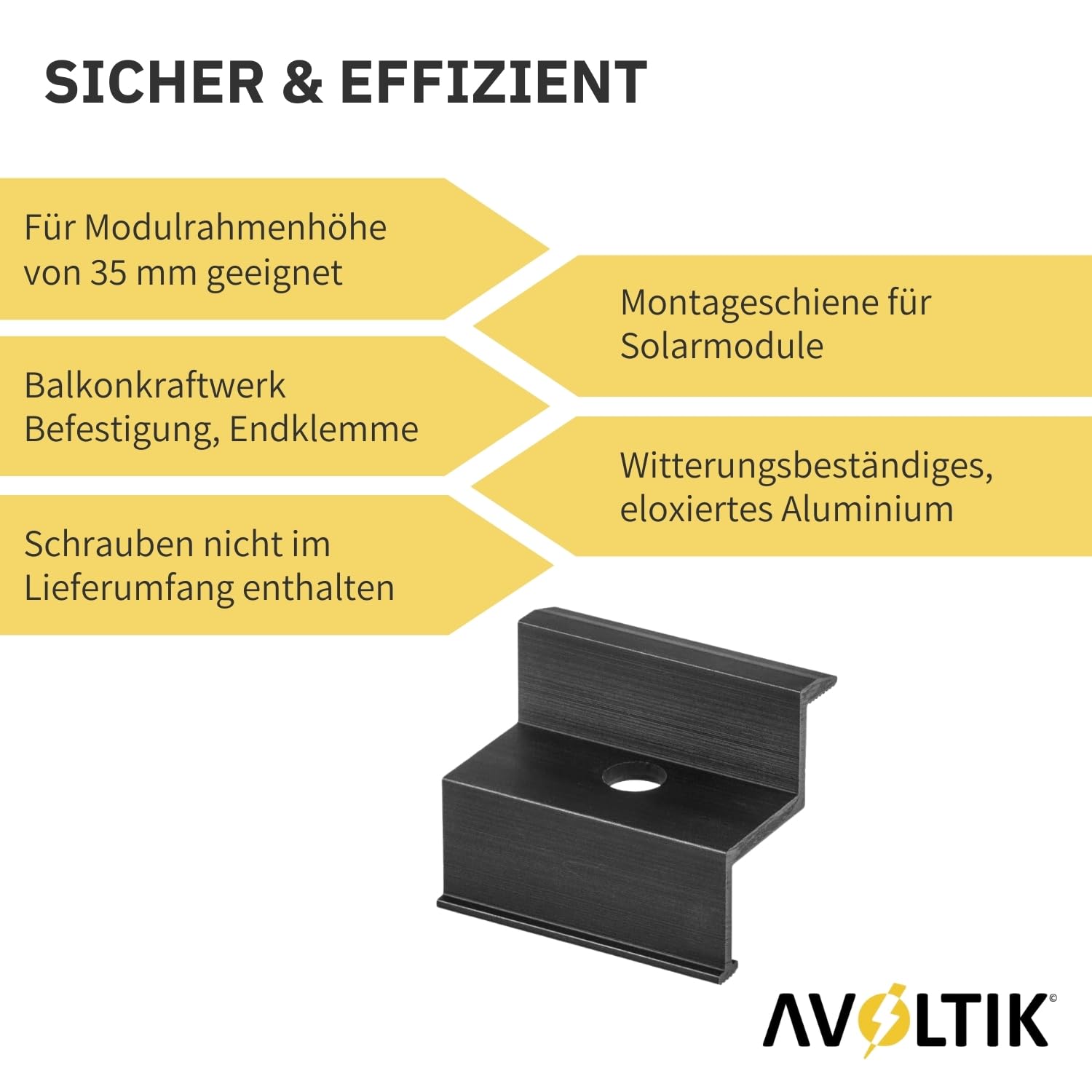 Avoltik Endklemme Für Solarmodule – 10 Stück, Alu Schwarz, Für Rahmenhöhe Bis 35 Mm – PV-Befestigung Für Balkonkraftwerk