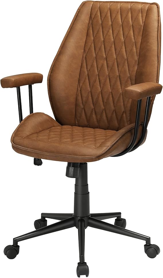DICTAC Brown Office Chair with Armrest, Mid Back Executive Swivel Desk