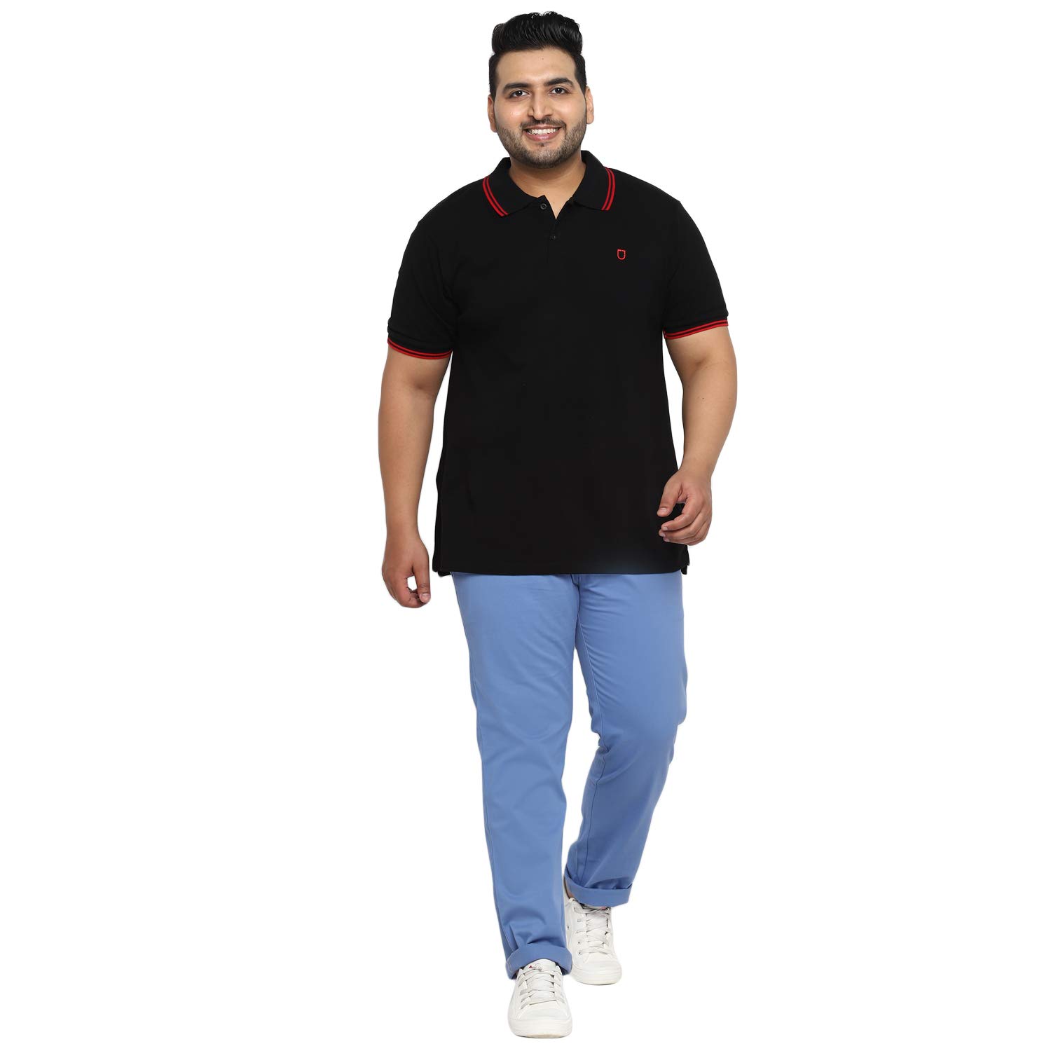 Urbano Plus Pantalones chinos casuales de algodón de tiro medio para hombre, ajuste regular, elásticos