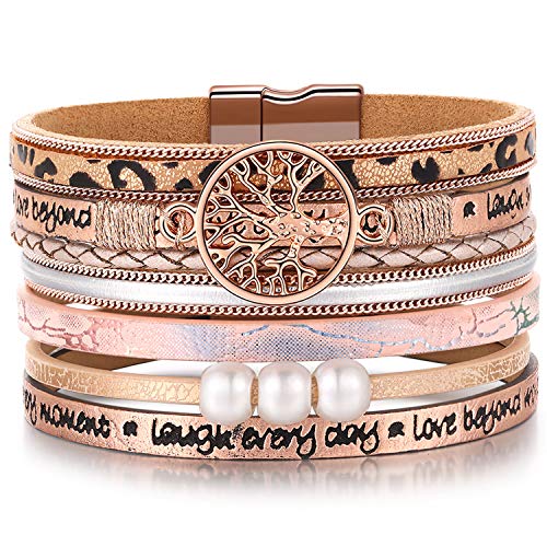 Image of Desimtion Inspirational Tree of Life Boho Leather Wrap Bangle Bracelets for Women, Teen Girl Gifts Trendy Stuff, Fashion Accessories Jewelry Gifts for Women Girls