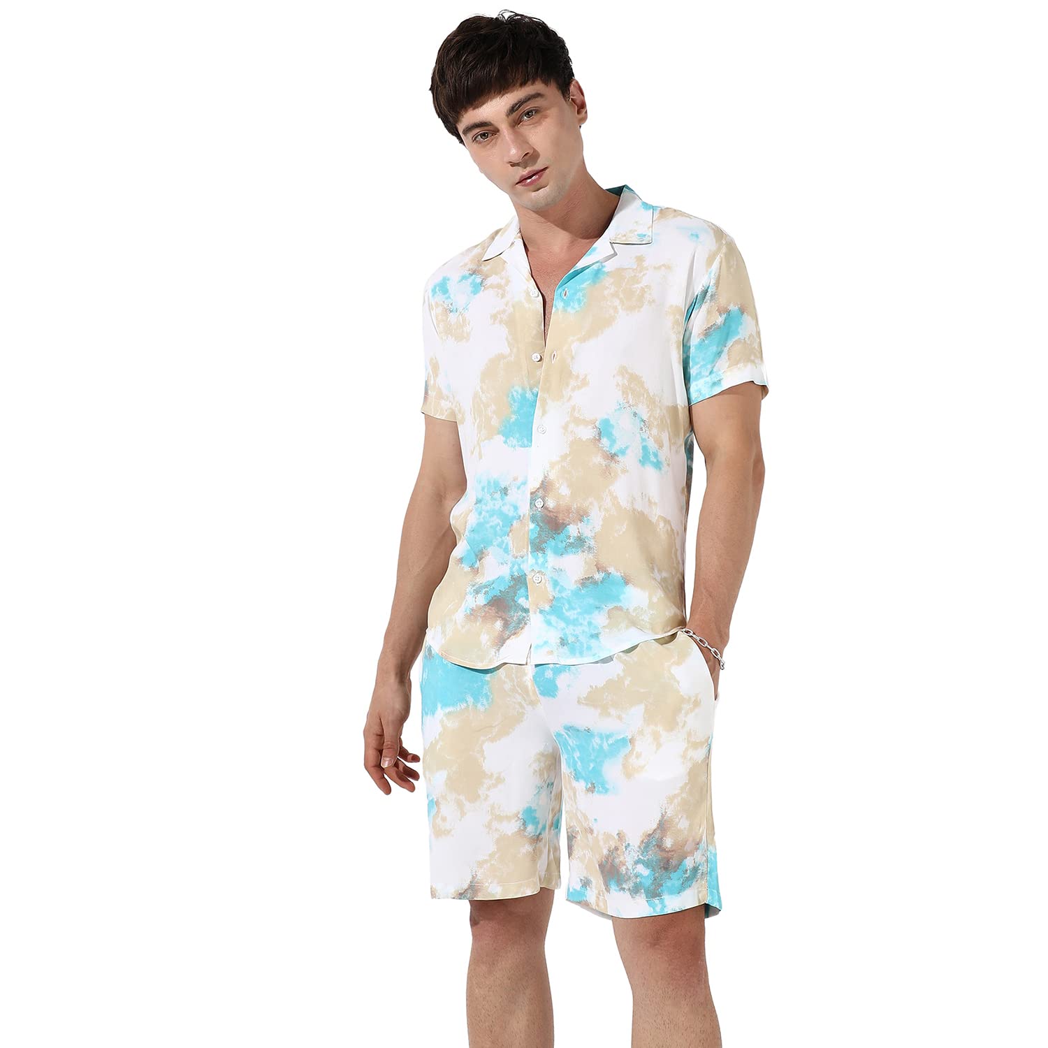 cahoot Men's Fabric Geometric Co-Ord Set For Casual Wear | Quality Stretchable | Pull On T-Shirt | Pull On Shorts | Clothing Set Crafted With Comfort Fit & High Performance For Everyday Wear-picture-14