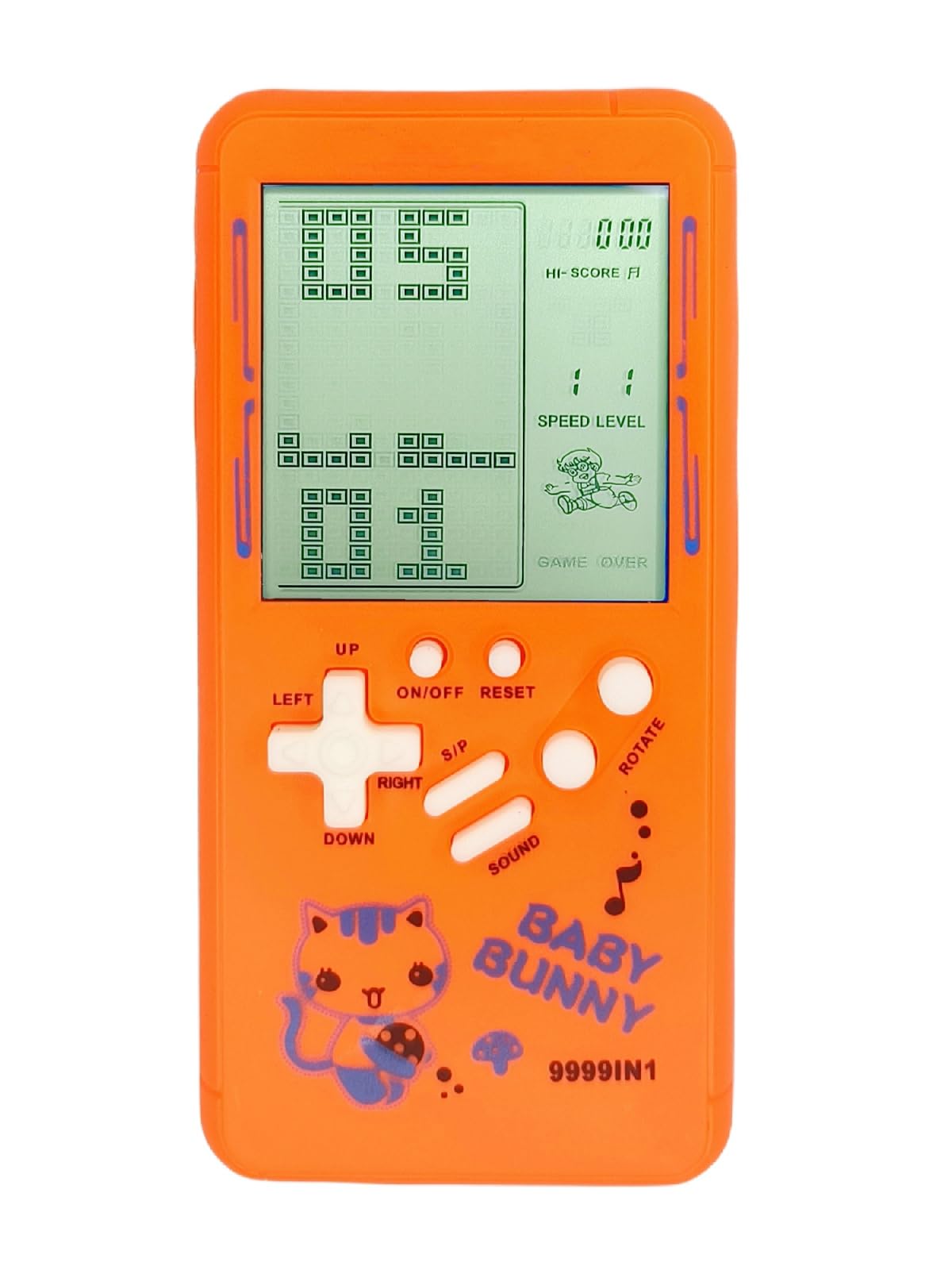 TAQY Cute cartoon Pattern Brick Game Console Built-in Multi-Block games Racing/Tank Battle Retro Pocket Game Machine Electronic game Portable Toys for children/adults (Orange)