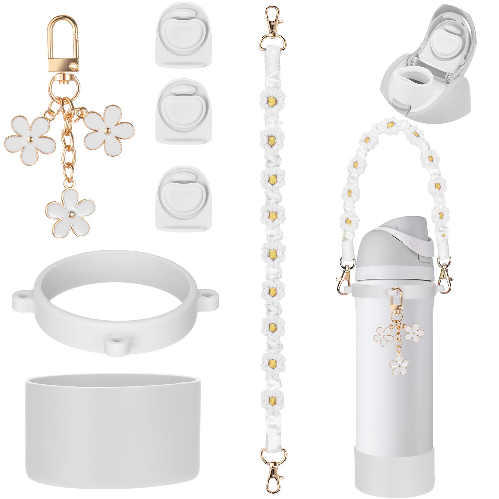 Mity rain White 24oz Water Bottle Replacement Parts Set for Owala FreeSip - Includes Replacement Top Lid Gasket Stoppers, Handle Strap, Boot and