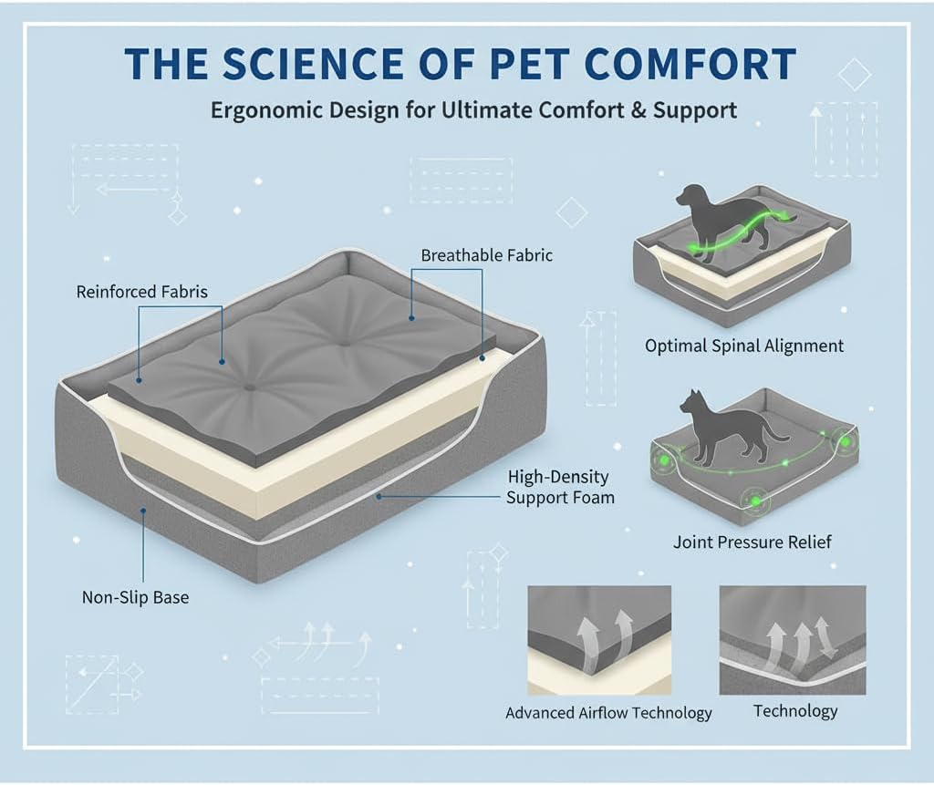 Pet Bed & Dog Beds: Waterproof Dog Bed for Small/Med/Large Dogs/Cats Premium Oxford Cloth, All-Season, Bite-Resistant, Shape-Retaining, Thick PP Cotton, Quick Rebound, Urine-Proof (Large)