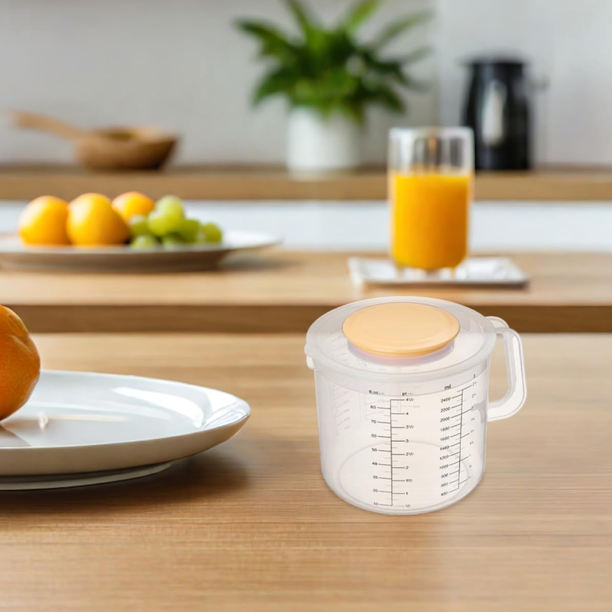 Operitacx Juego de 2 Vasos Medidores de Plástico de 2.5l con Tapa y Asa, Jarra Graduada Grande para Hornear y Mezclar, Diseño de Gran Capacidad Anti Salpicaduras para Repostería