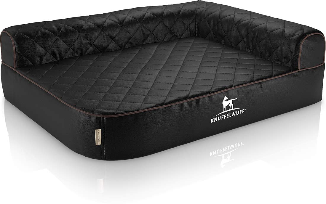 Knuffelwuff 14109-004 - Cama ortopédica para Perros (Lavable, Piel sintética, M-L, Respaldo Derecho), Color Negro