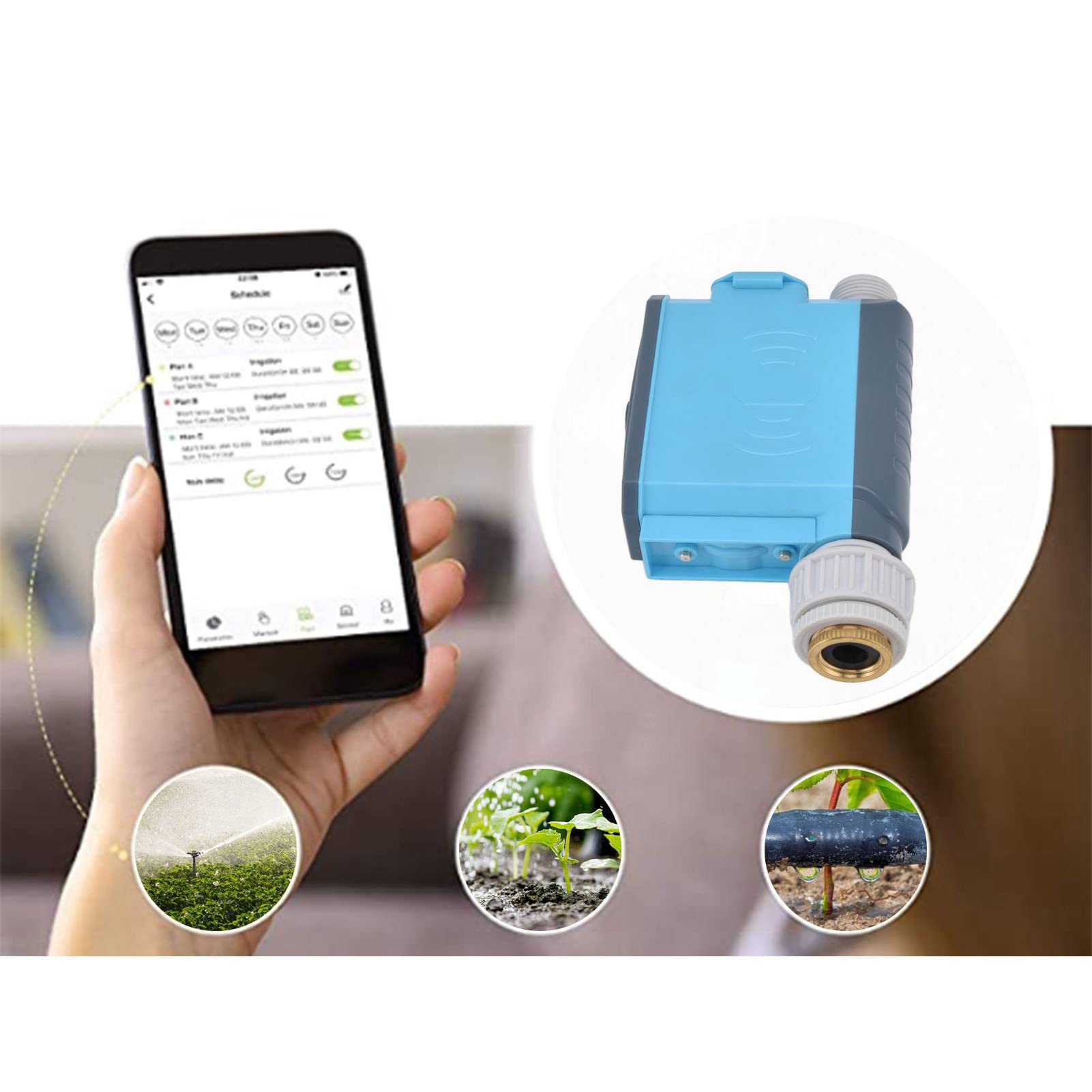 Yosoo Health Gear Timer per Irrigazione Programmatore per Irrigazione ABS Bluetooth Sensore Pioggia IP67 Controllo Remoto Tramite App per Sistemi di a Goccia da Giardino, Patio, Balcone, da 32 a 140