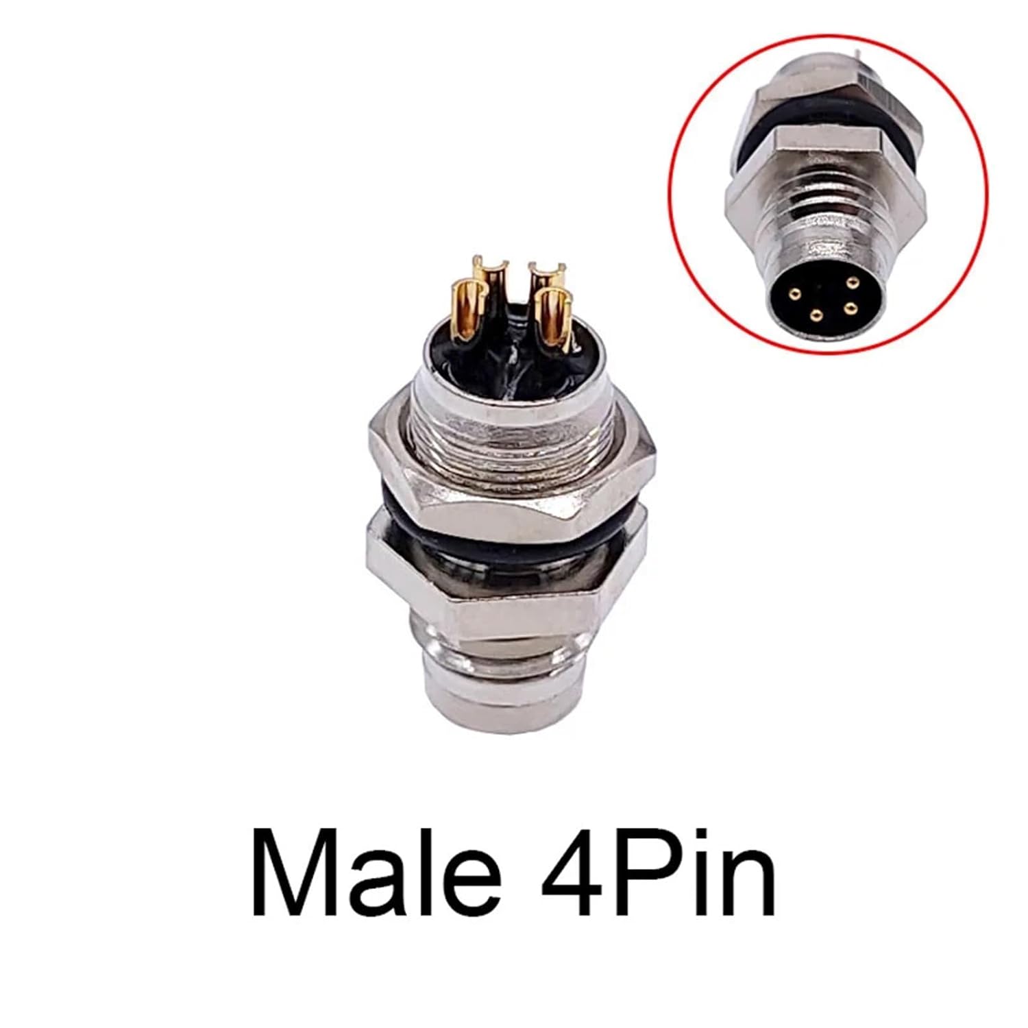 Sensor Connector Flange Socket M8 Panel Back Mount Threaded Coupling Male&Female A Type 3 4Pin 1Pcs(Male 4pin)