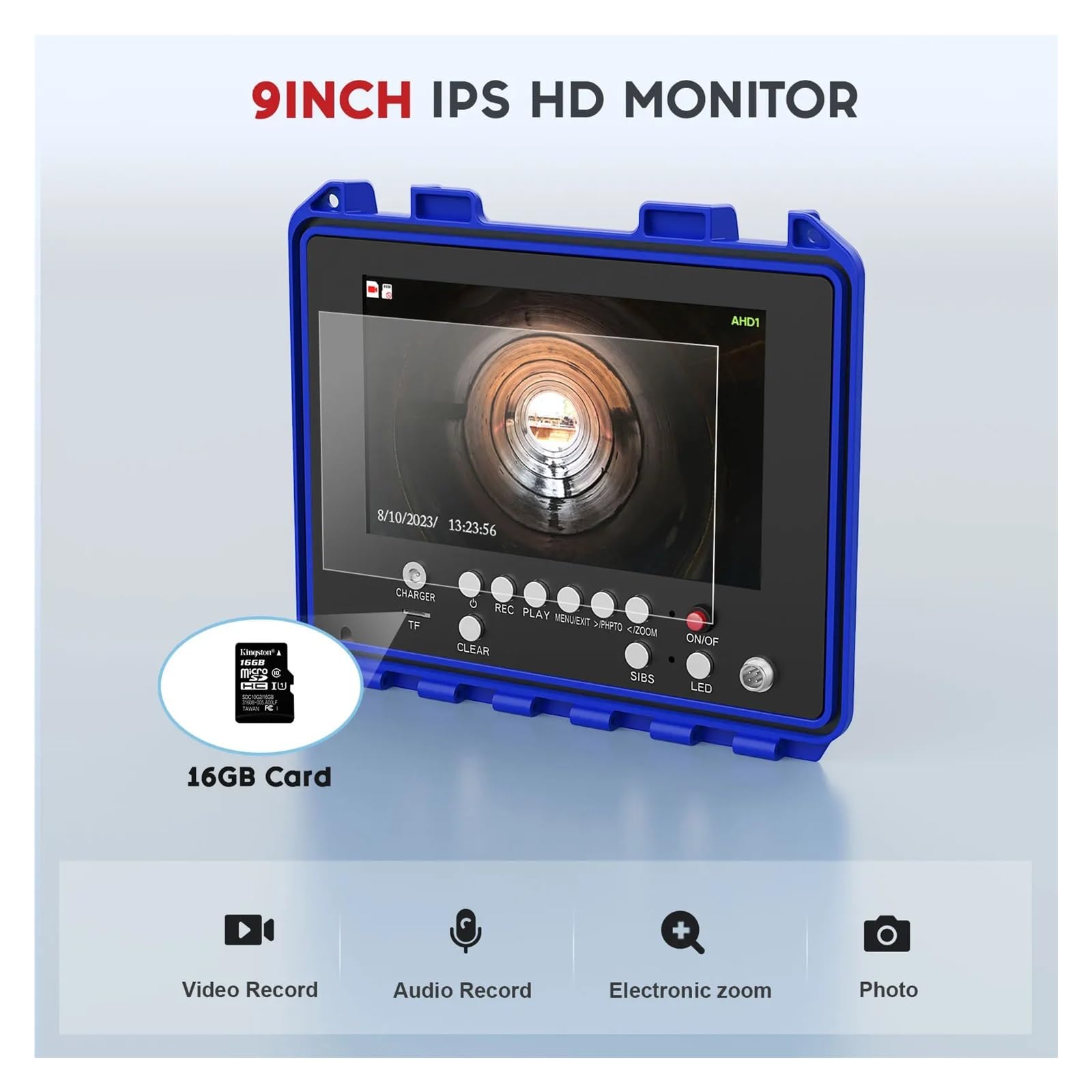 9" LCD Sewer Camera With 512HZ Transmitter Self-Leveling Inspection Video Endoscope Waterproof Meter Counter Borescope(30M)