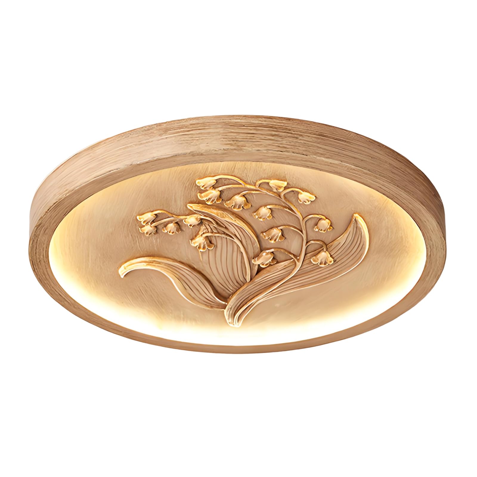 YNVIOZM Modern Wood Grain Finish Flush Mount Ceiling Light, Mid-Century Round LED Low Profile Close To Ceiling Lighting Fixtures For Kitchen Bedroom Bathroom Laundry Hallway Entryway Closet Living Roo