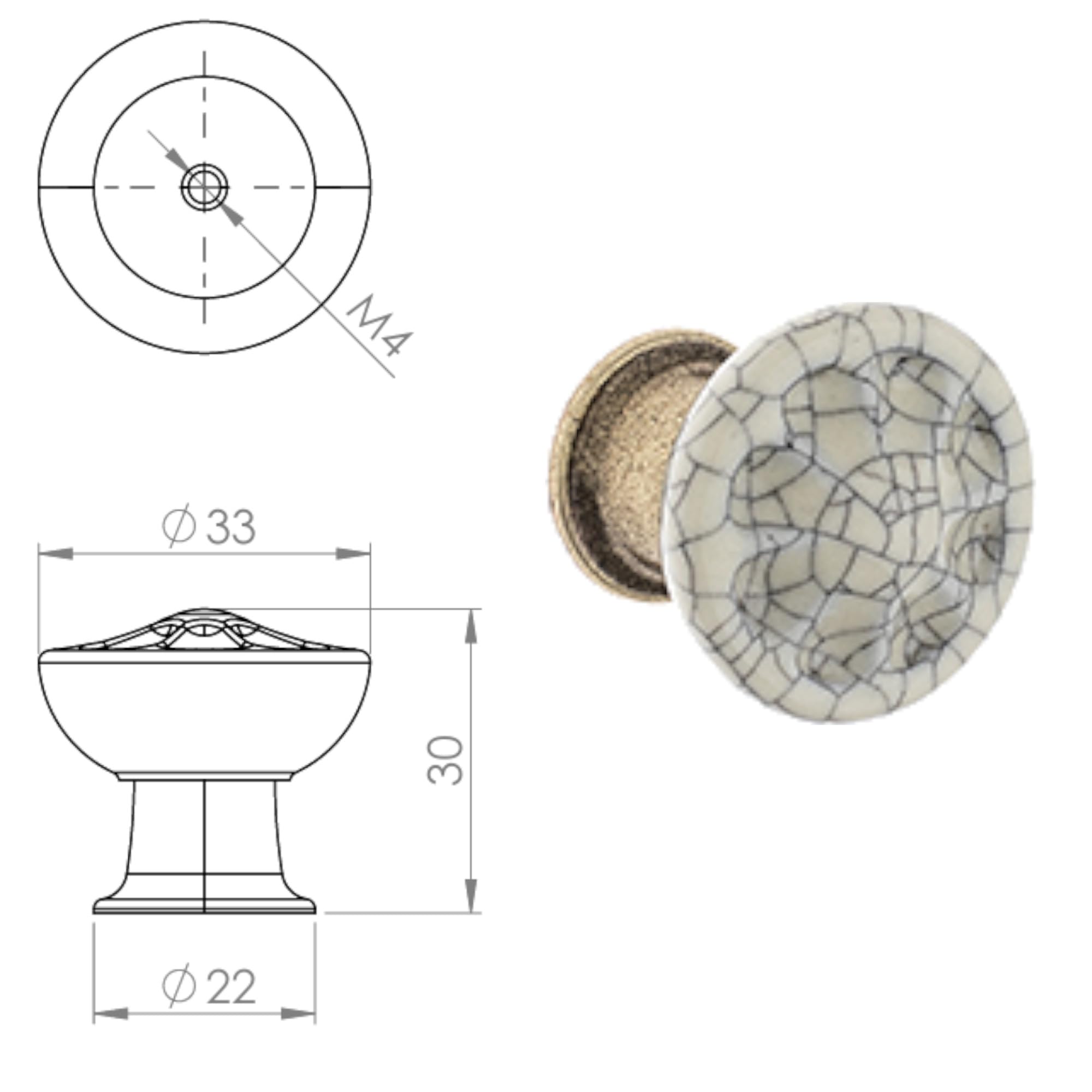 Image secondaire de Boutons de Tiroir Vintage en Porcelaine et Laiton - Lot de 2