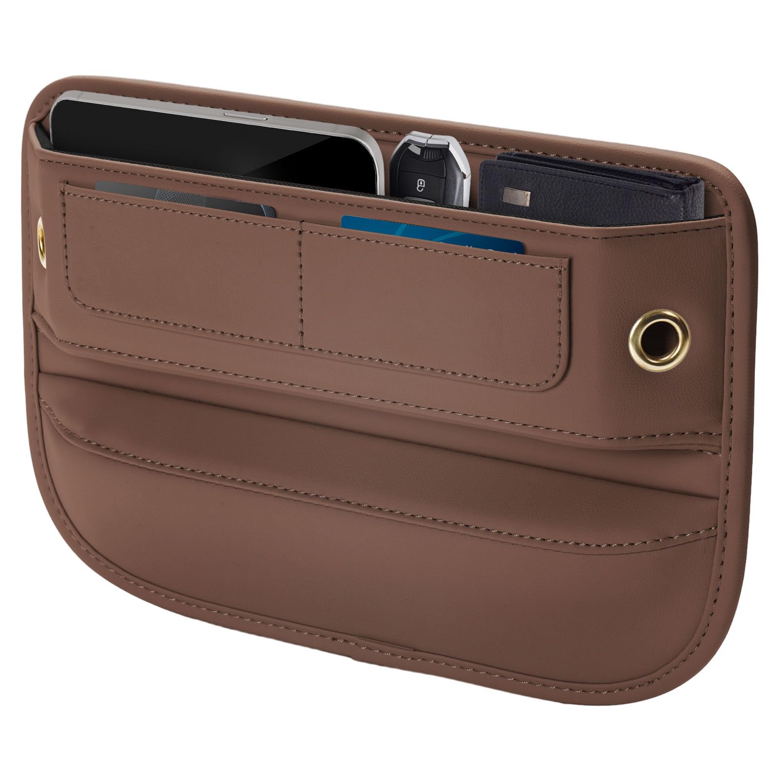 Premium Leather Car Seat Gap Filler Organizer, Universal Fit Accessories for Women/Men Interior, Center Console Organizer with Card Slots for Car, SUV, Truck (Brown, 1 Pack)