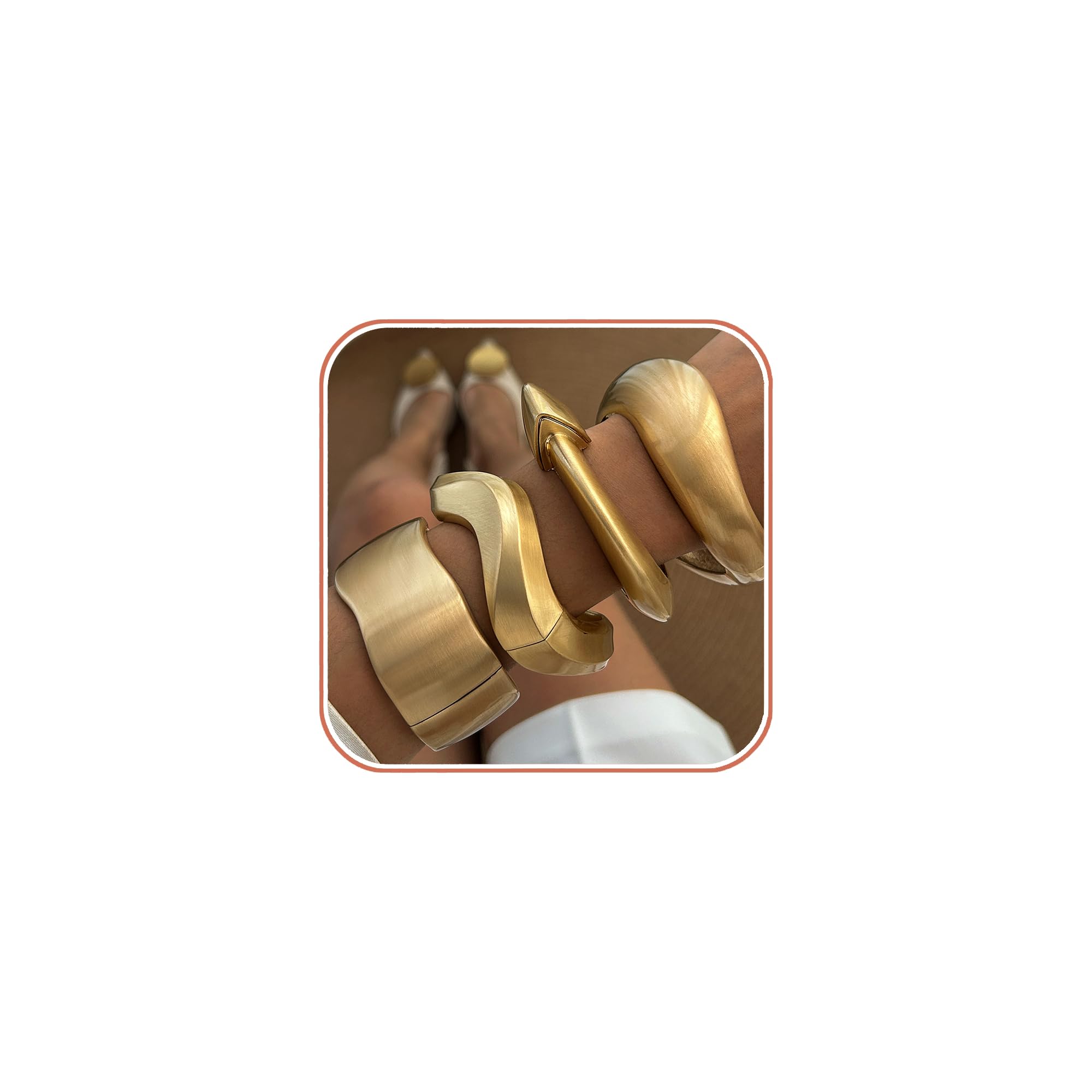 Chunky Gold Tone Cuff Bracelets – Vintage Geometric Set