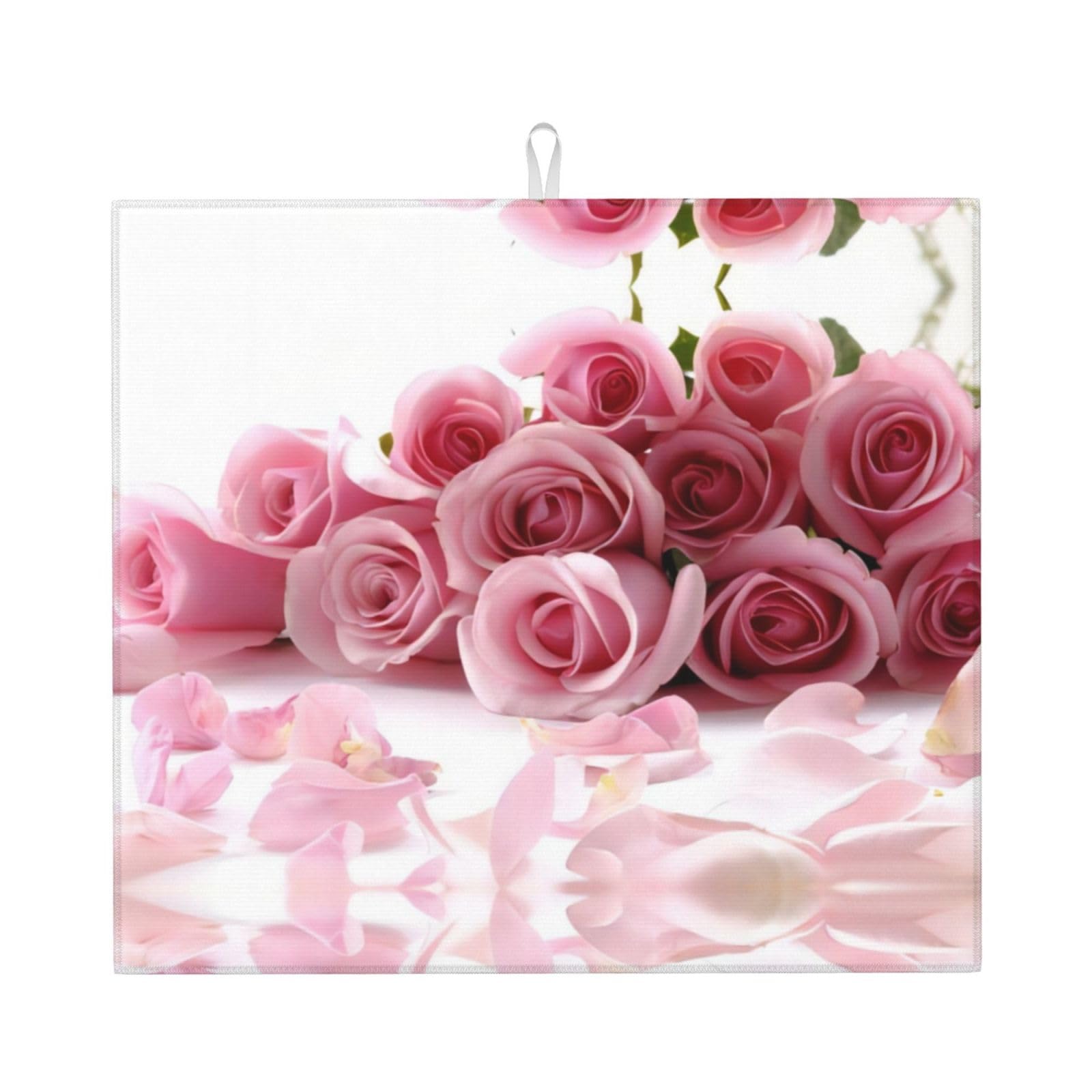 WHJSSF Rose Prints Kitchen Drying Mat - Super Absorbent Dish Drying Throw with Colorful Prints, Quick-Dry Countertop Layer for Dishes, Glasses & Small Appliances