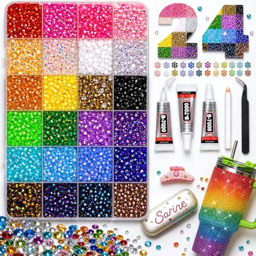 Image of 24000Pcs Jelly Rhinestones Bedazzling Kit, Multicolor 3mm Flatback Resin Bedazzler Gems with 3Pcs 10ml B7000 Jewelry Glue for Bedazzled Thing Diamond Art Book Crafting Nail Art