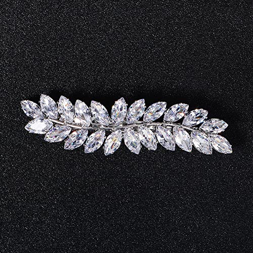 Xerling Rhinestone French Barrettes Hair Clip Automatic Hair Accessories Hair Spring Clips Leaf Design Zircon Hair Piece For Women #TOP6