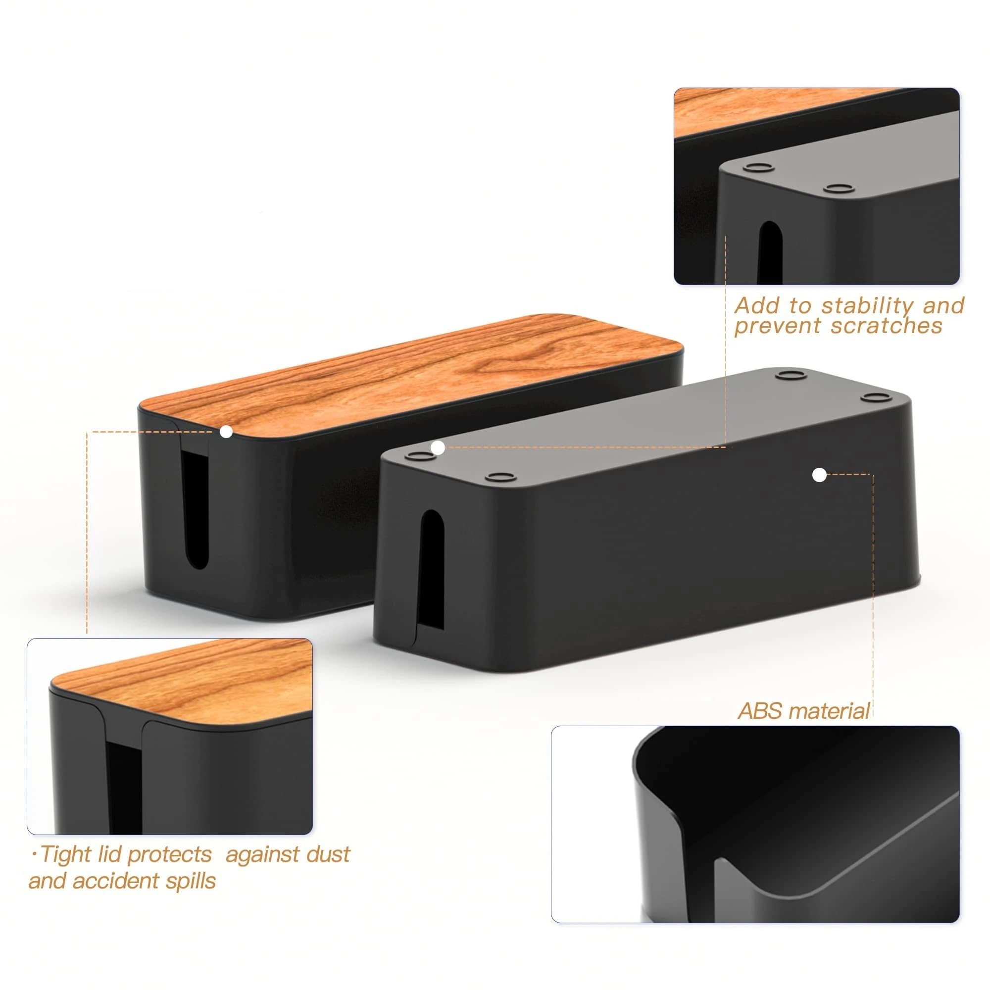 Kabelbox Kabelmanagement-Box, Kabelmanagement-Set for Steckdosenleiste for Verstecken von Drähten, Kabel-Organizer-Boxen, for Zuhause und Büro Für Wohnräume(White Wooden)