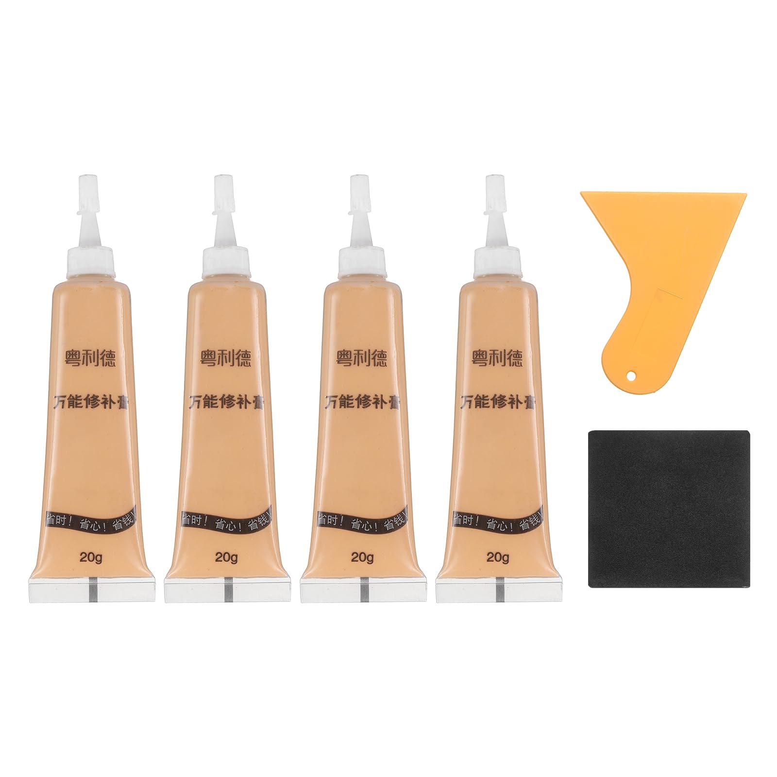 sourcing map Wood Repair Kit, 4 Pcs Touch Up Filler Wood with Scraper Sandpaper for Scratches Holes Crack Tables Desks Wooden Floors Repair Cover Ups, Beech