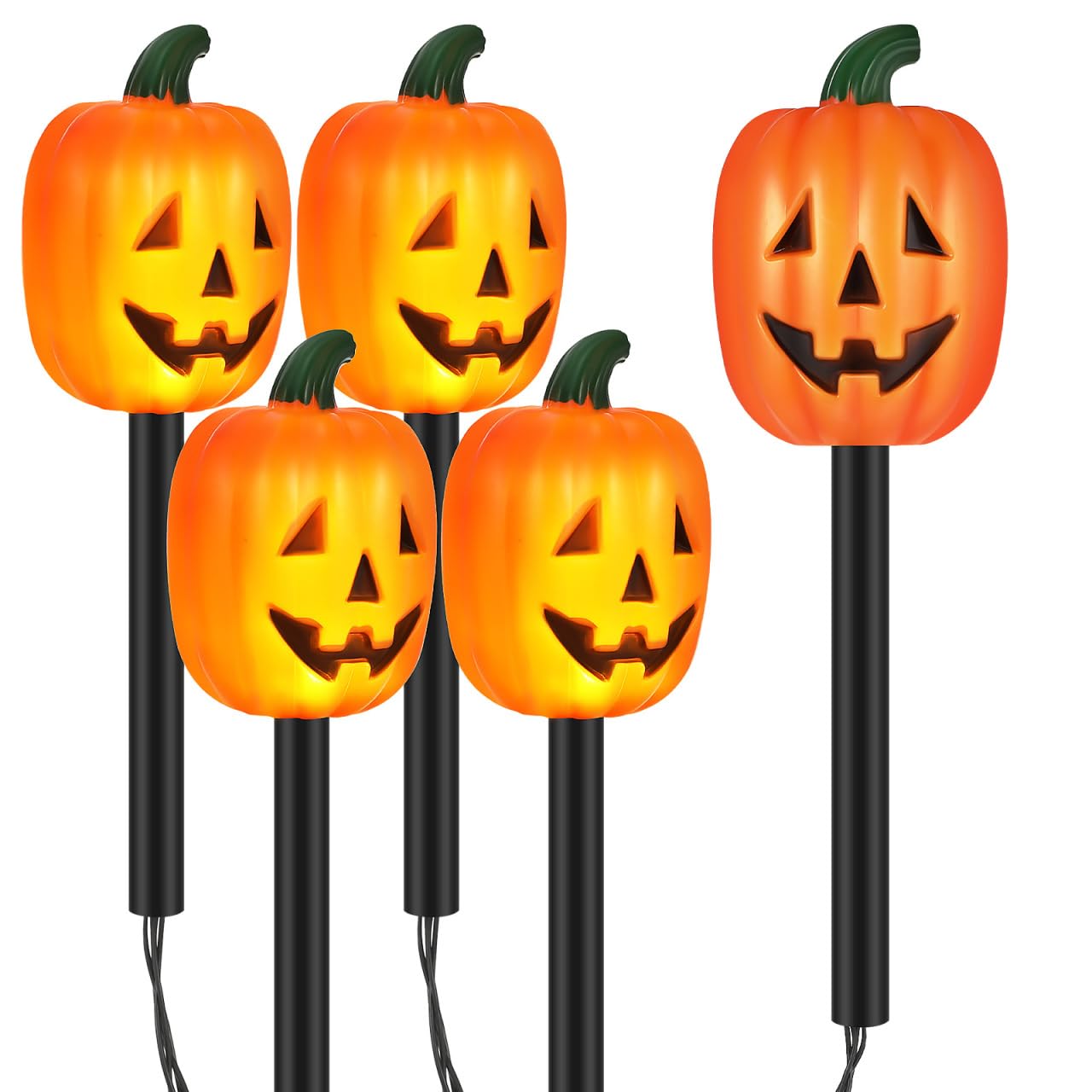 Housoutil Halloween Pumpkin Pathway Lights, Warm White Waterproof Pumpkin StakeLights, Pvc Jack-O-Lantern Outdoor Decorations for Garden, Lawn, Patio, Porch