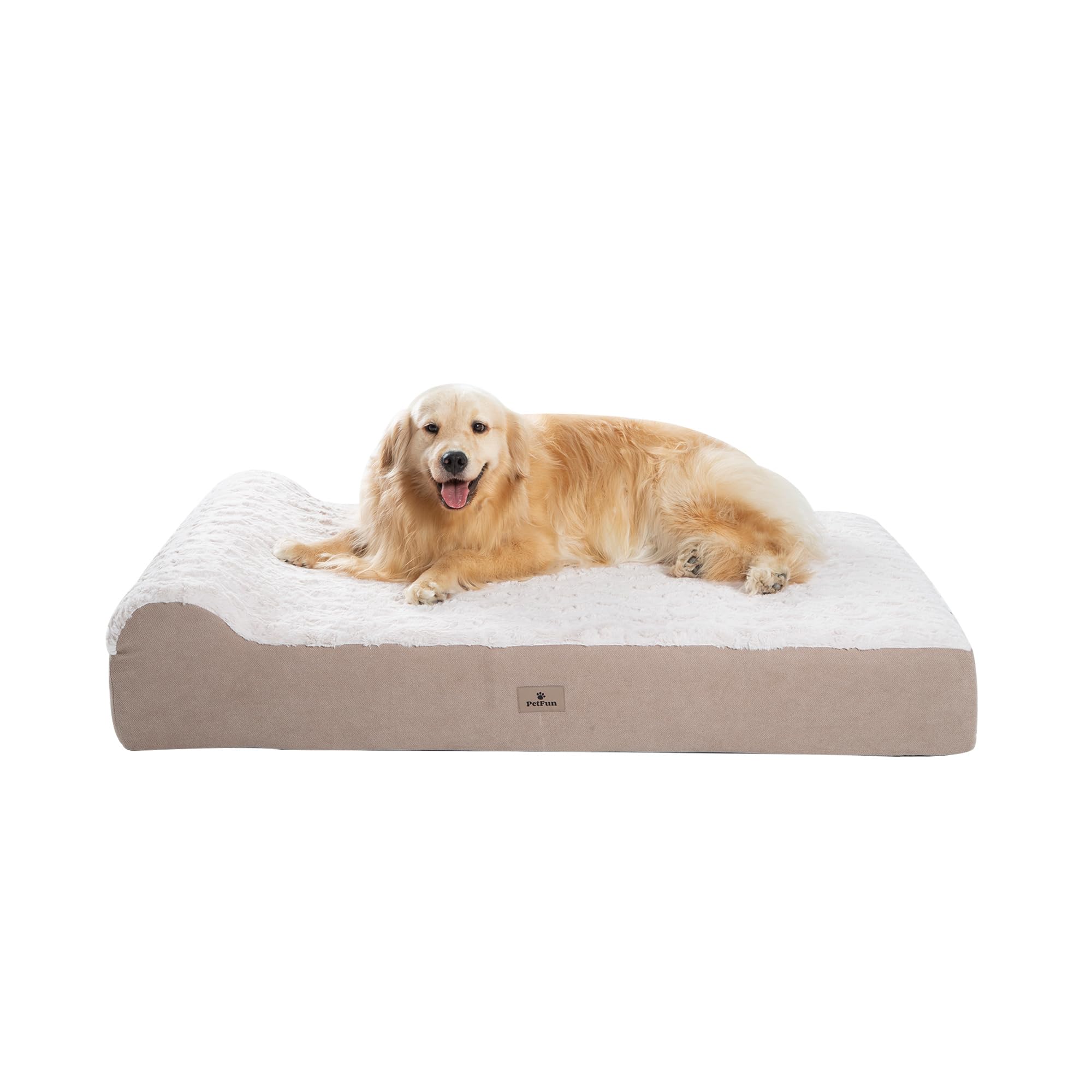 PetFun Jumbo Orthopedic Dog Bed for Large Dogs - 7-inch Thick Memory Foam Dog Bed with Pillow Removable Cover Machine Washable (Off-White | Textured