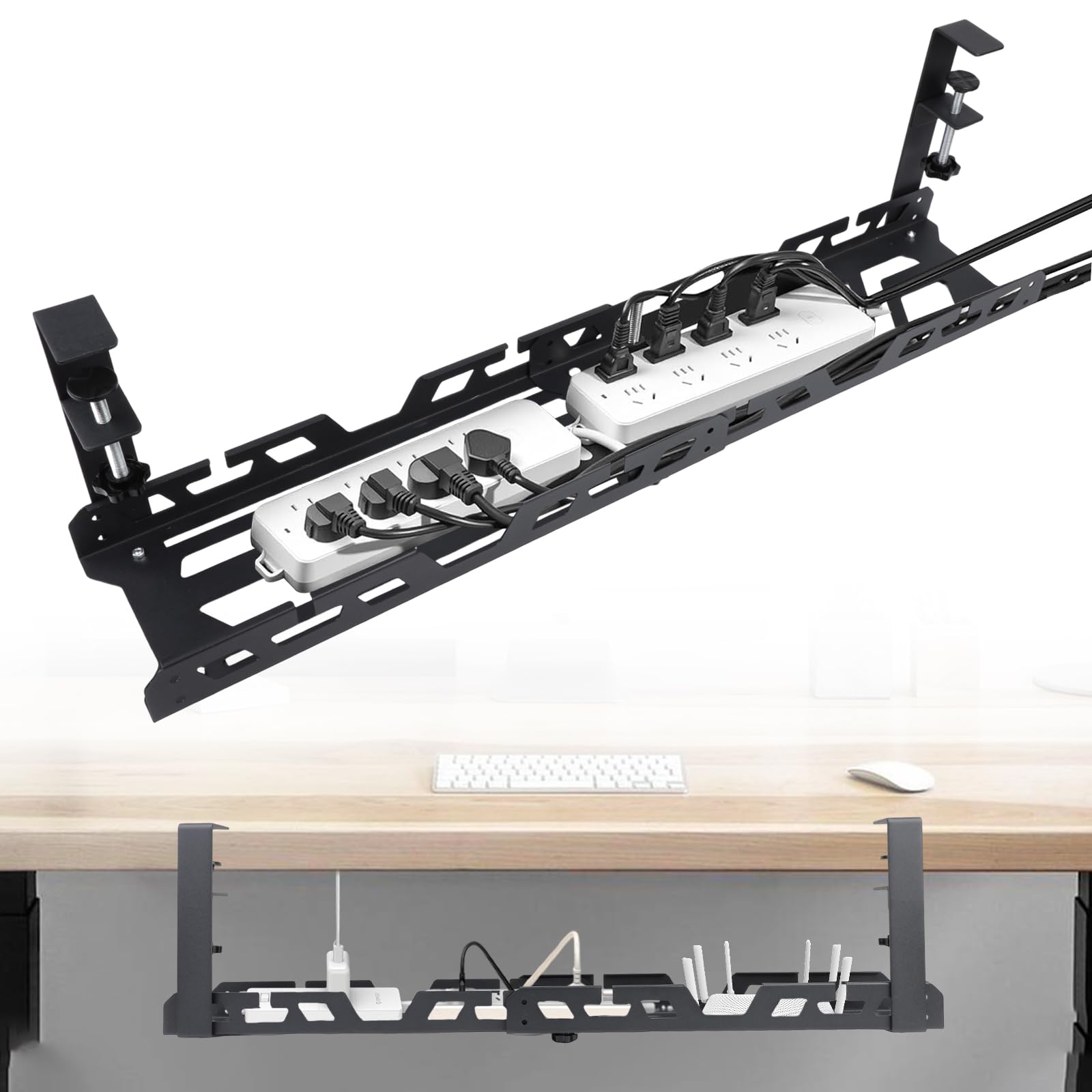 Kabelmanagement Schreibtisch, Ohne Bohren Kabelkanal Schreibtisch, Klemmbar Kabel Organizer Tray für Startseite Büro Küche PC-Tischen, Schwarz