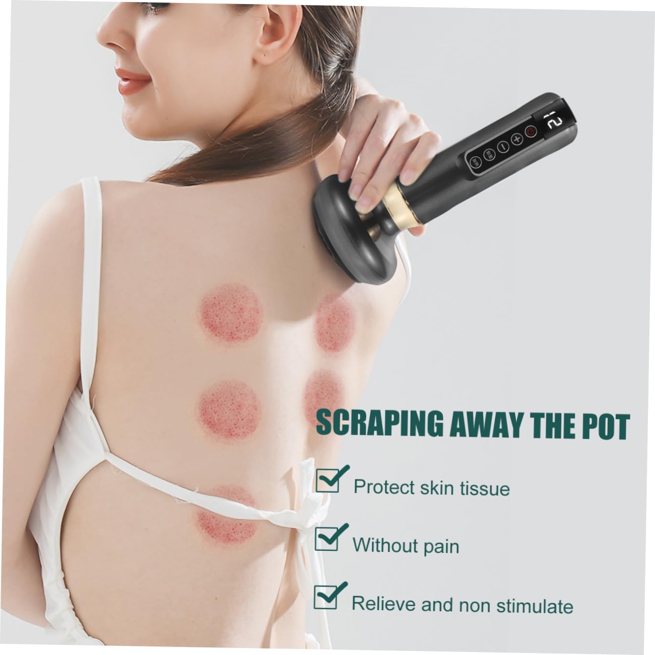 Healeved Dispositivo de Raspado Eléctrico para Masaje Corporal Ventosas, Estructura sin Llama y Succión Constante, Material Abs Cuello y Cintura