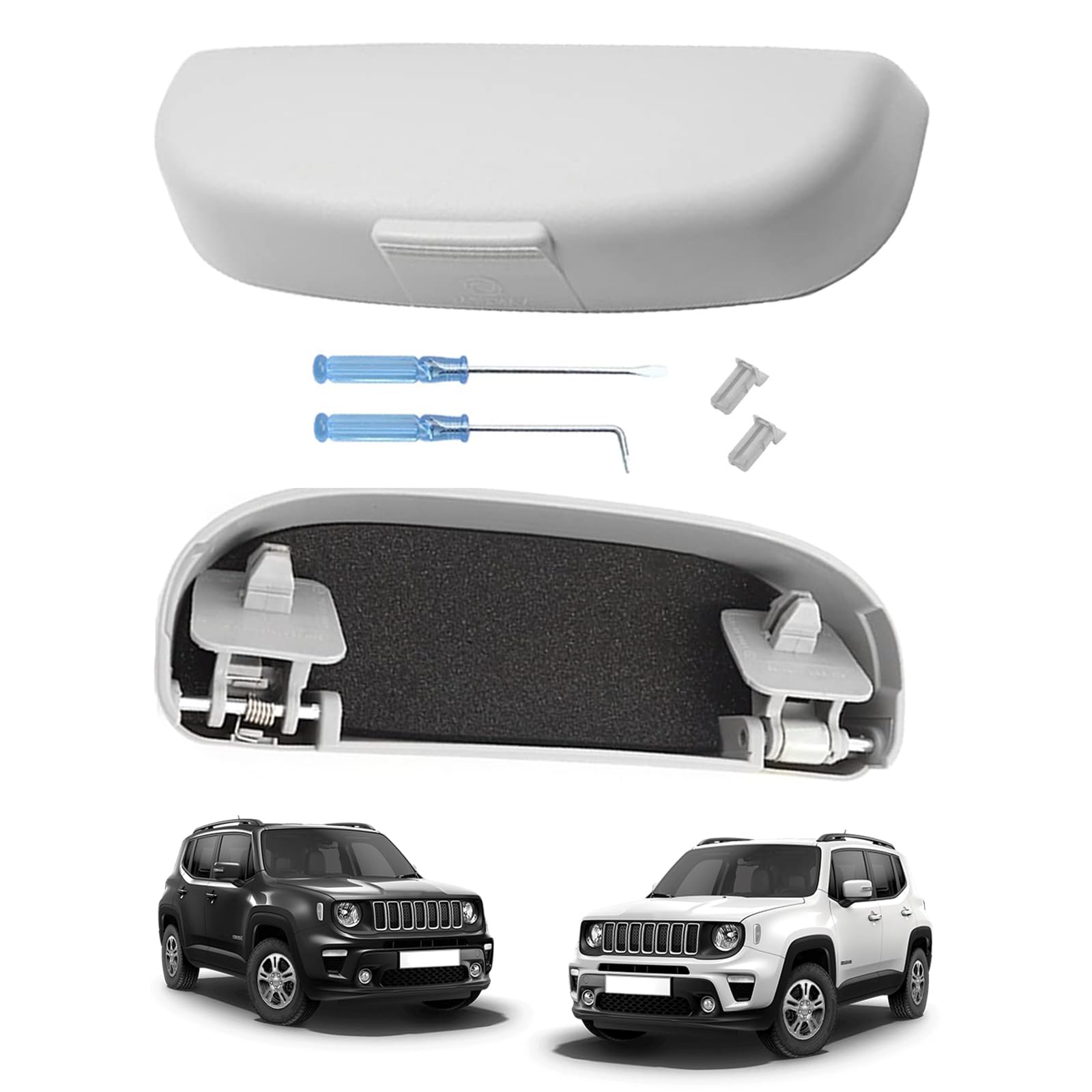 GAFAT Compatibile con Jeep Renegade 2015-2025 2026 Porta Occhiali da Sole, Accessori Renegade BU 4x4 4xe Hybrid Custodie occhiali Contenitore Organizer Tuning (Grigio)