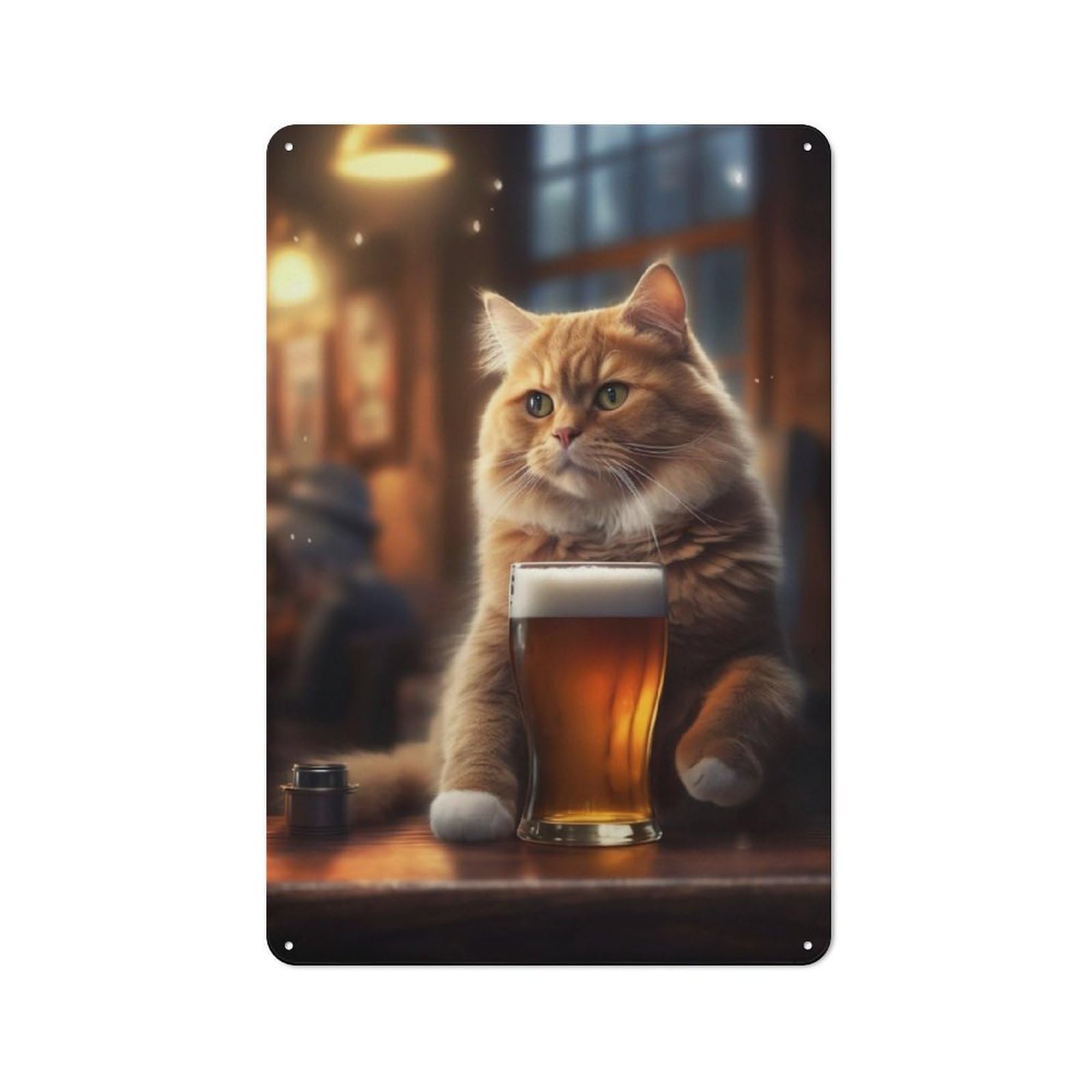 Junmoney Cat Pub Beer Old Fashioned Decorative Tin Sign 30X20cm, Nostalgic Wall Art For Bedroom, Office, Home Bar Or Dining Room