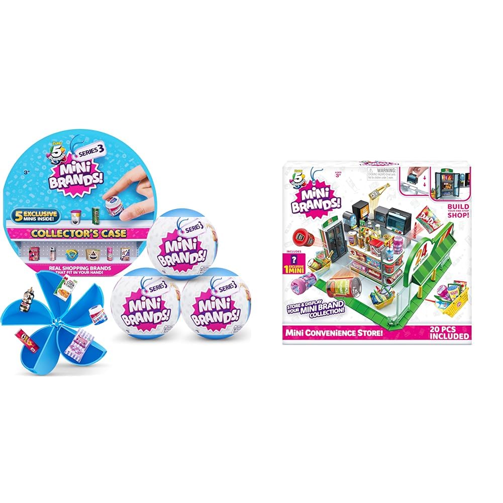 ZURU 5 Surprise Mini Brands Series 3 Starter Pack (1 Case & 3 Capsules) & Convenience Store Playset With 1 Exclusive Mini