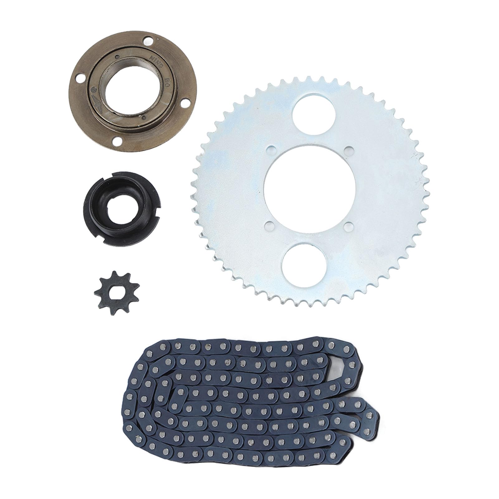 Kit Pignone Posteriore T8F 54T con Catena di Trasmissione a 116 Maglie, Pignone 10T, Corona 54T, Connettore e Ruota Libera Senza Denti per Scooter ATV Kit Pignone Posteriore T8F 54T con Catena di Trasmissione a 116 Maglie, Pignone 10T, Corona 54T, Connettore e Ruota Libera Senza Denti per Scooter ATV