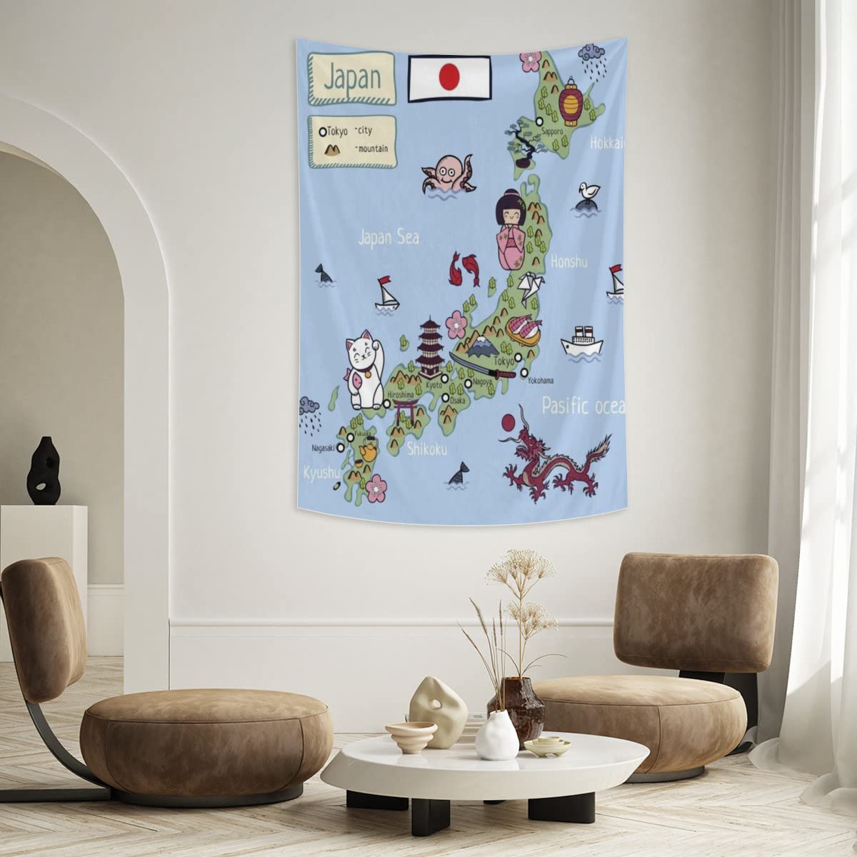 Amazon.co.jp: 日本地図 地図 市内地図 タペストリー インテリア 多