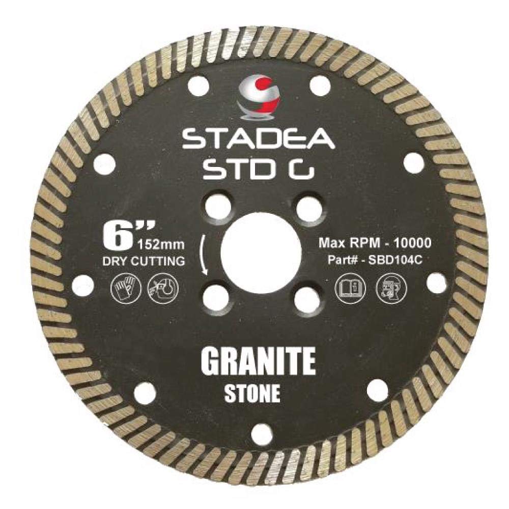 SBD104C Diamond Saw Blade 6-Inch Continuous Turbo For Grinder - Granite Dry Cutting, 8 MM Segments