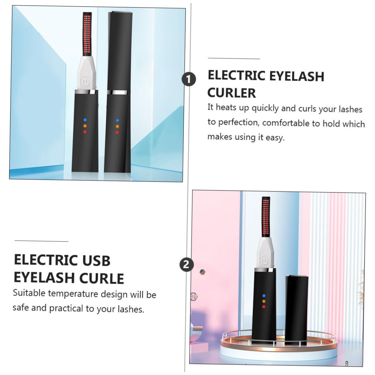 minkissy 3piezas Rizador De Pestañas Eléctrico Usb Herramienta De Permantado De Pestañas Calentada Para Mujeres y Portátil Para