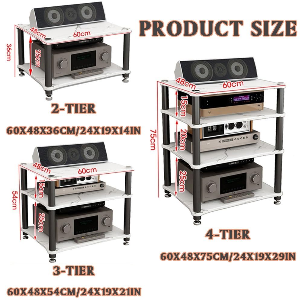 Supporto Multimediale AV Aperto A 3 Ripiani, Mobiletto Porta Componenti HiFi, Mobile Rack Ripiano AV Componenti Scaffale, Rack Porta CD, Mobiletto TV(Black,2-Tier (60x48x36cm))