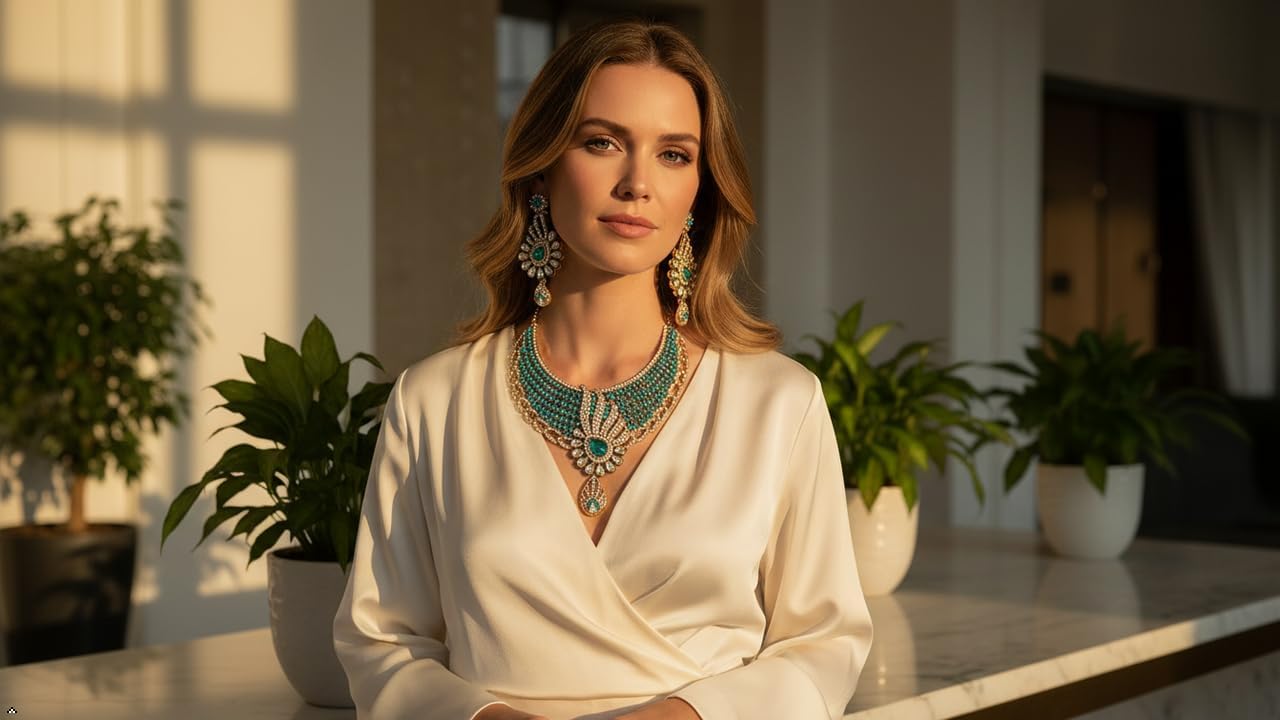 Touchstone Indian Hollywood Fashion Handcrafted White Or Blue Rhinestone Traditional Designer Jewelry Necklace Set In Blue Tone For Women.
