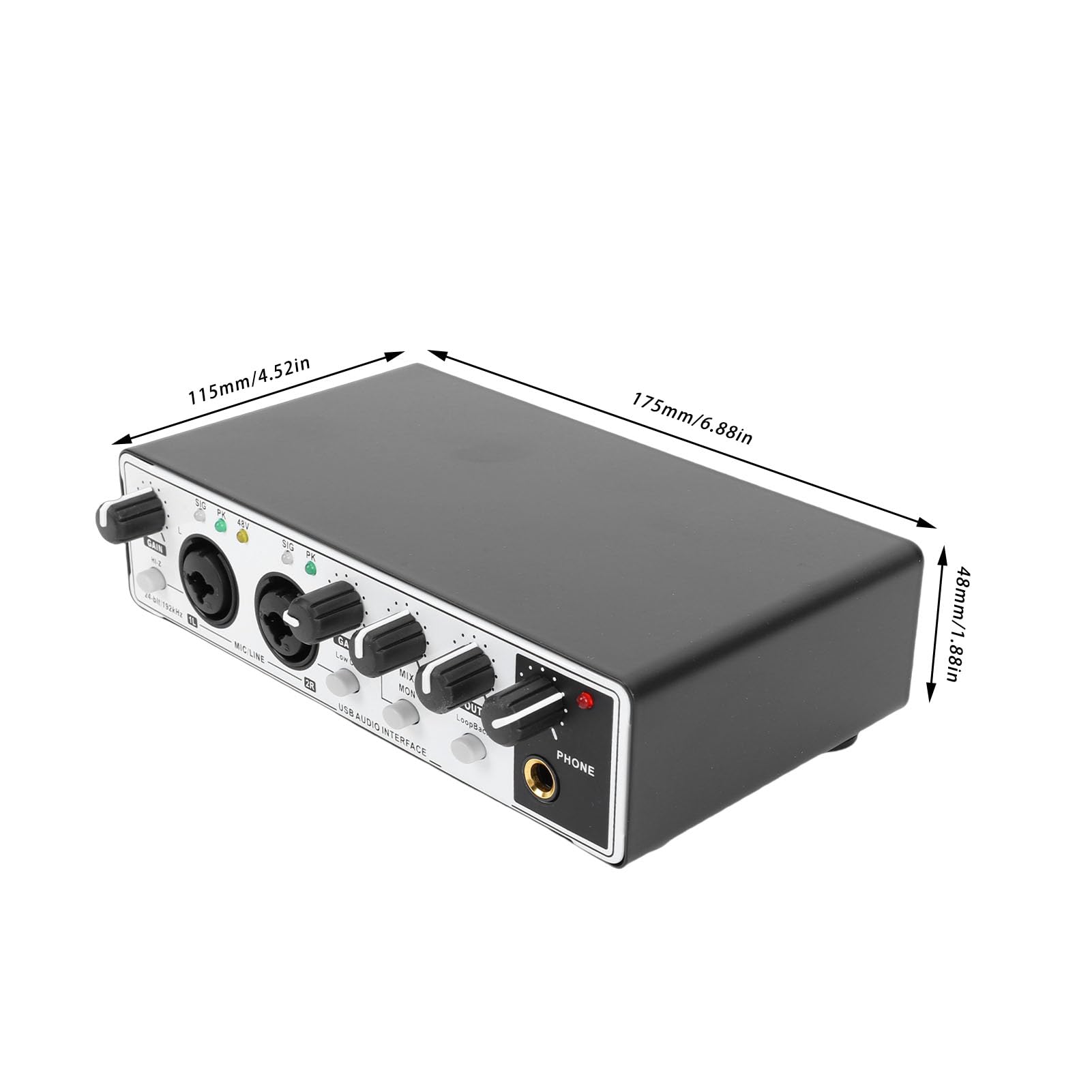 Annadue Interfaz de Audio USB C para Grabación, Streaming y Podcasting con 2 Entradas XLR/TRS, 24 Bits/192 KHz, Alimentación Fantasma de 48 V (blanco negro)