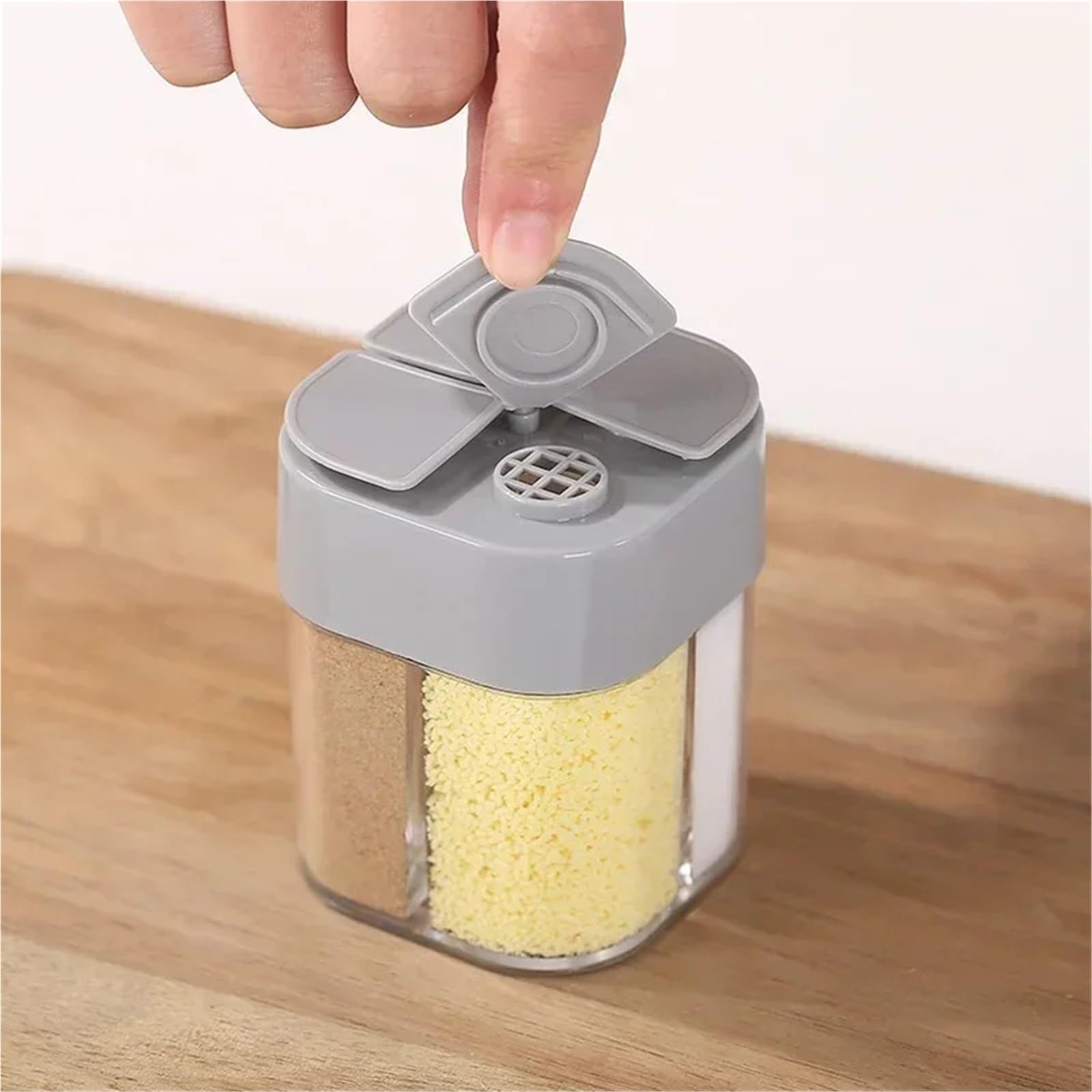 Caja de condimentos con tapa sellado, caja especias for barbacoa, dispensador, Kit cocina al aire libre Para Condimentos(Grey)