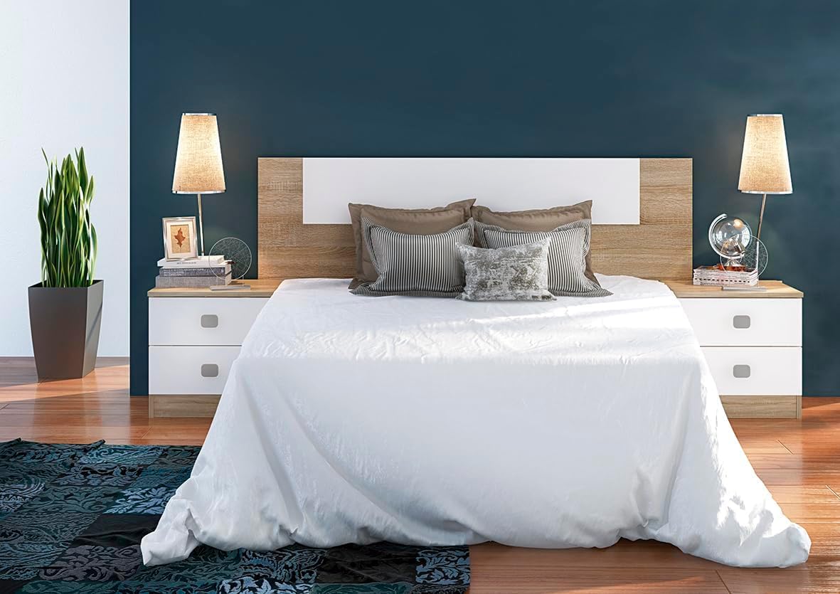 Meyvaser Cabecero Cama 150 Blanco y Cambria – Estilo Nórdico Minimalista, 160x45x1.6 cm, Cabecero de Pared para Camas 140/150/160, Fácil Montaje