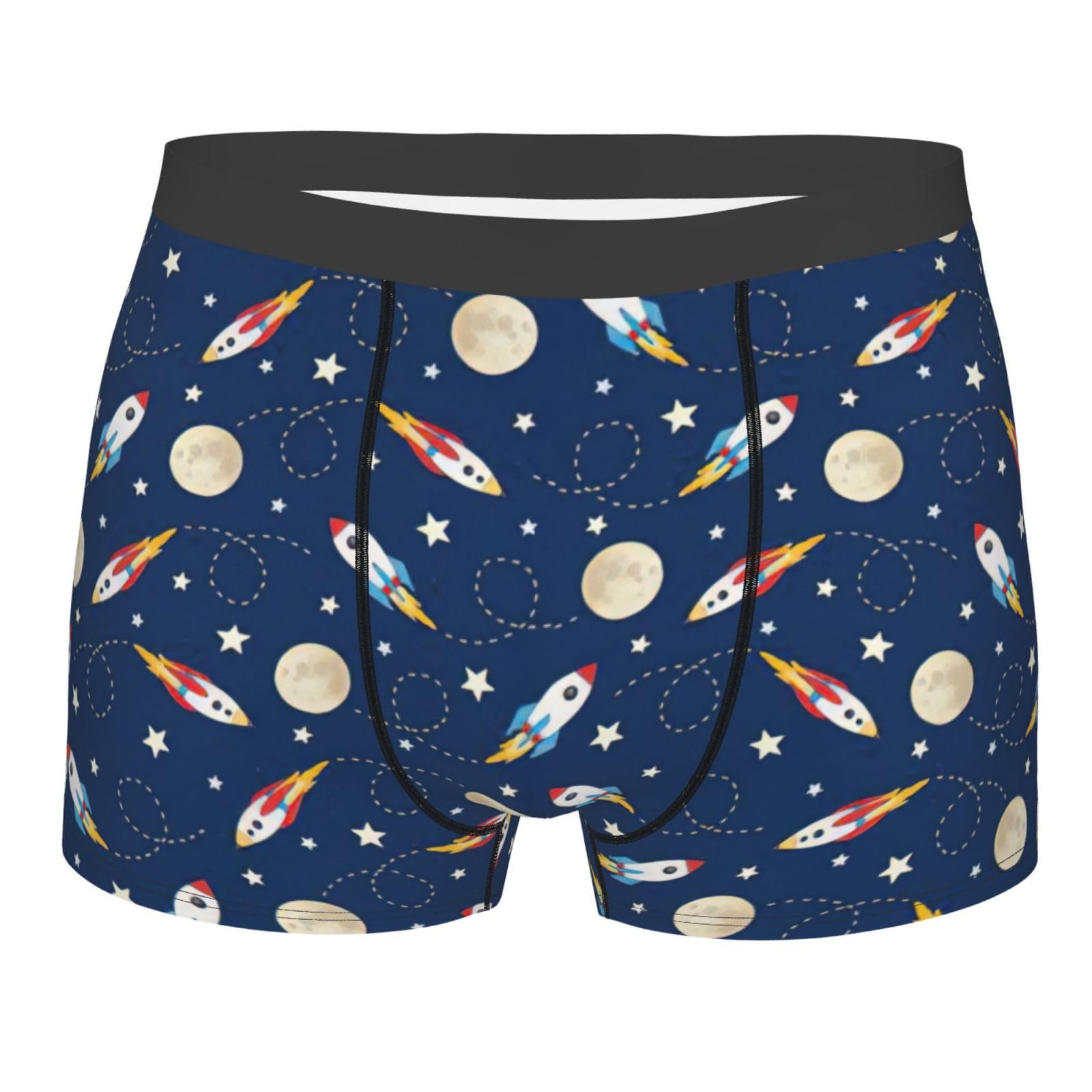 Drtgeds Unisex Black Rocket In Space Boxer Briefs, Moisture Wicking & Breathable,Underwear For Men, Xxl