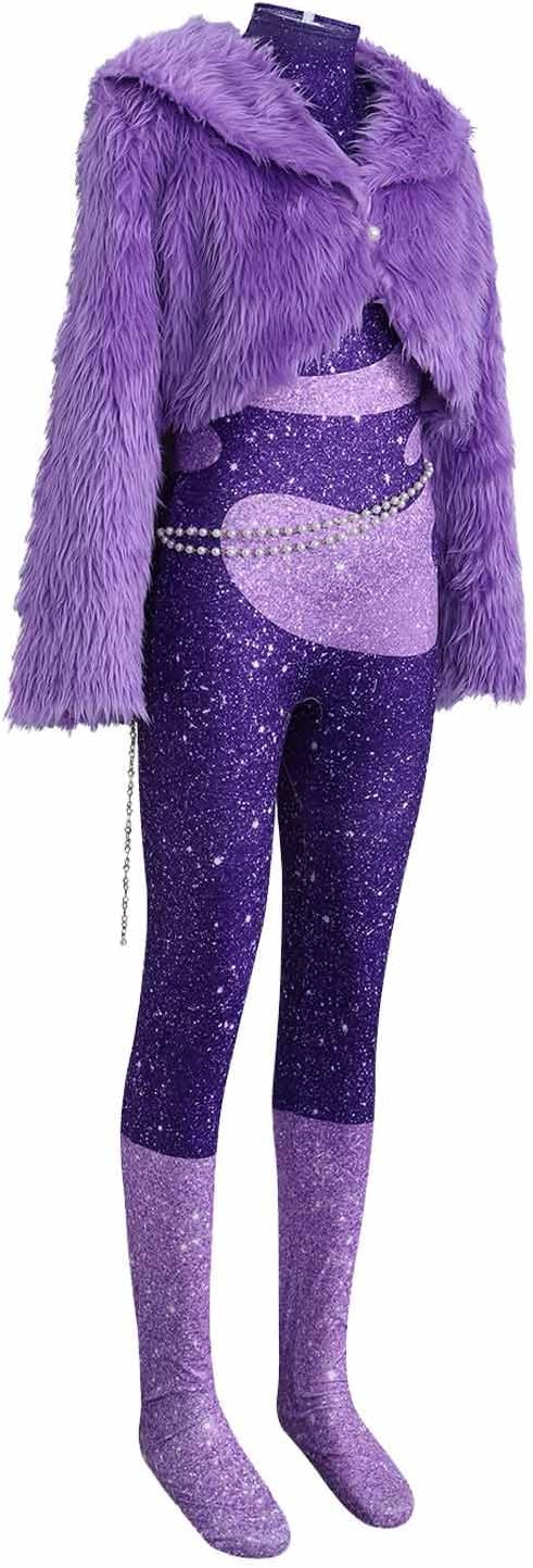 Gazelle Costume Gazelle Cosplay Zoo Popstar Jumpsuit Purple Plush Coat Pearl Waist Chain Halloween Outfits